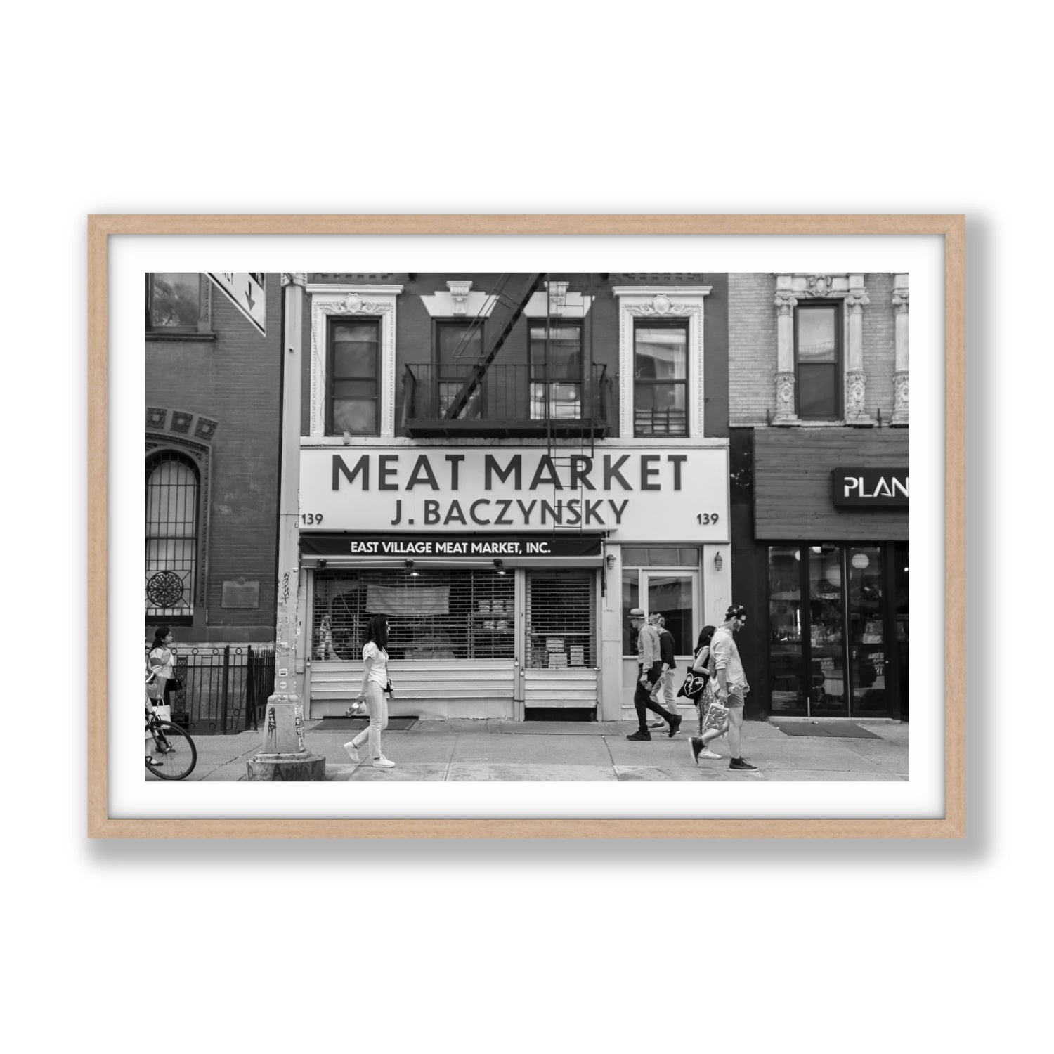 Meat District New York NYC Black & White wall art Gallery fine art print in natural oak frame with matboard