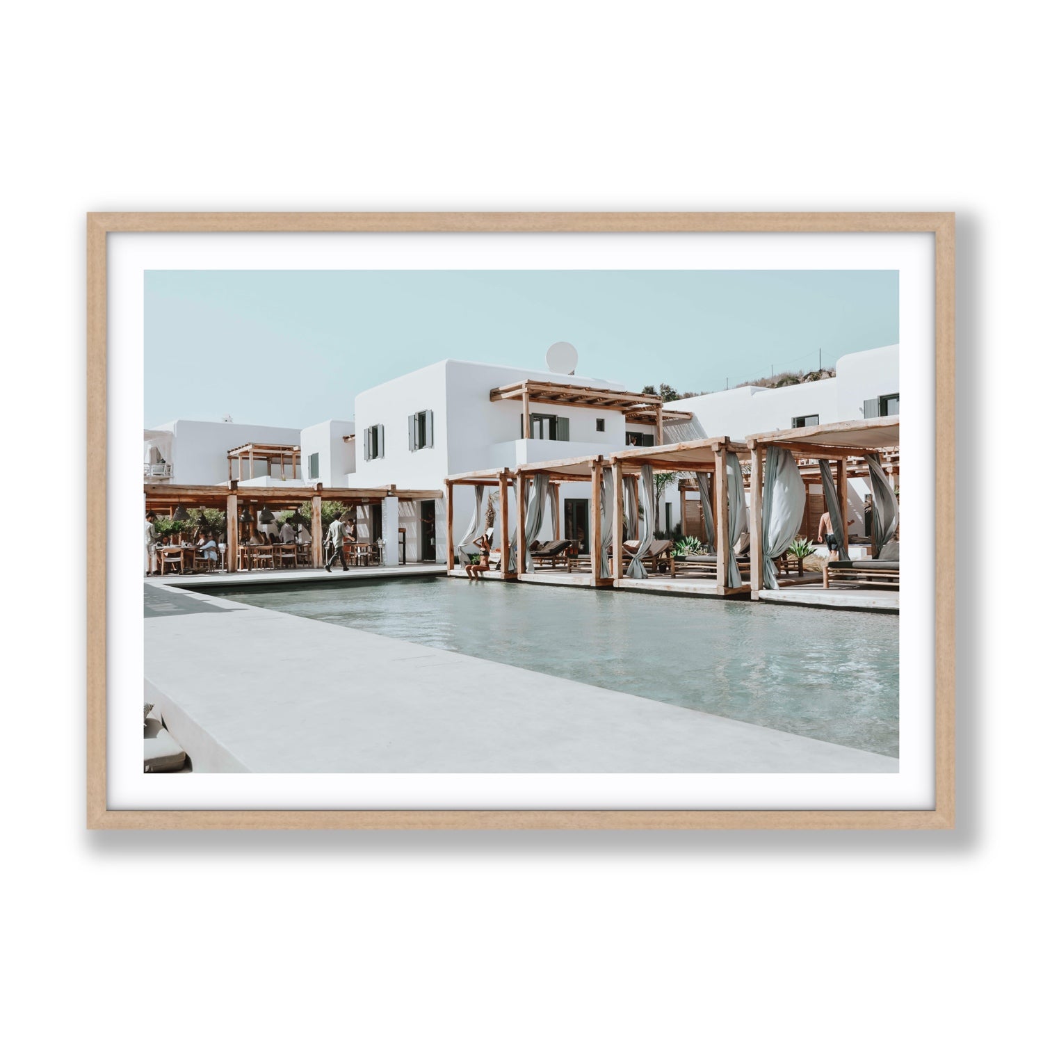 Polytelís Mykonos Greek island wall art Gallery fine art print in natural oak frame with matboard