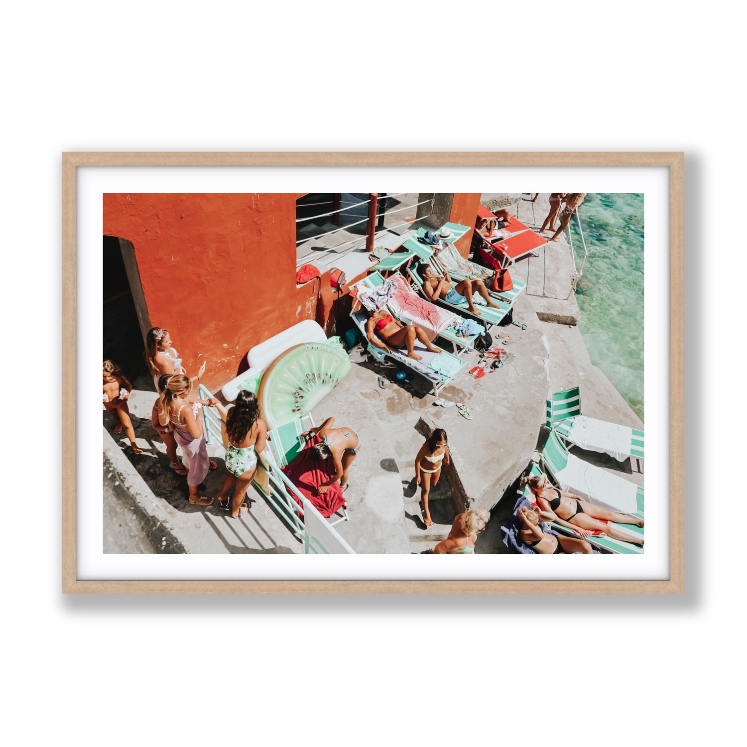 Italianita Capri beach Mediterranean wall art Gallery fine art print in natural oak frame with matboard