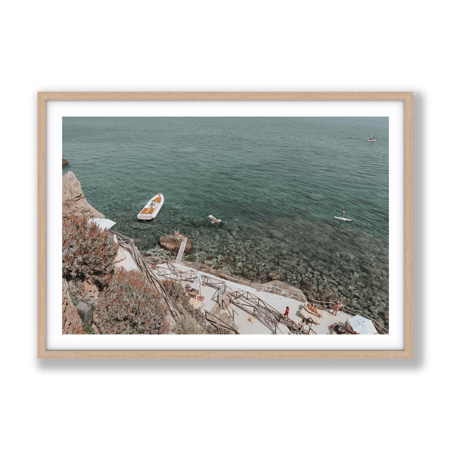 The Lagoon Tuscany coastal Italian wall art Gallery fine art print in natural oak frame with matboard