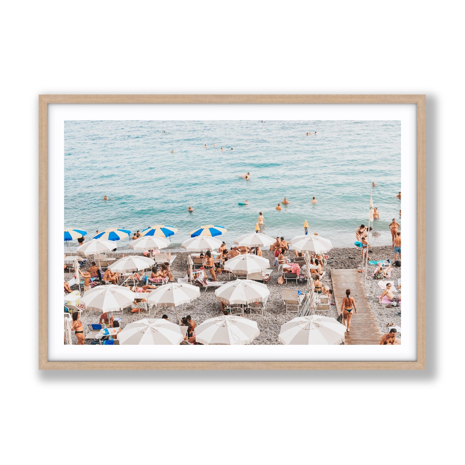 Dreamscape Amalfi Italian beach wall art Gallery fine art print in natural oak frame with matboard