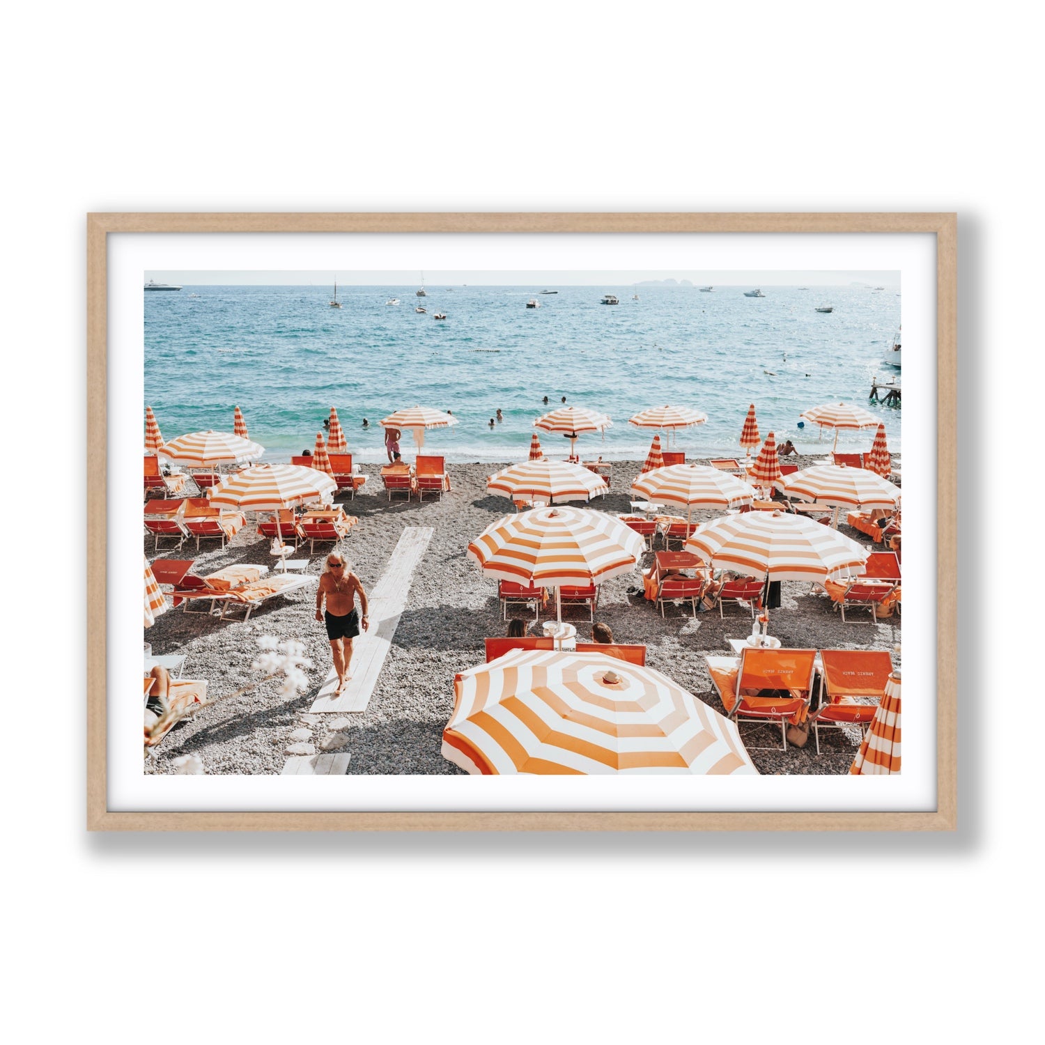 Shoreline Strut Positano wall art Gallery fine art print in natural oak frame with matboard