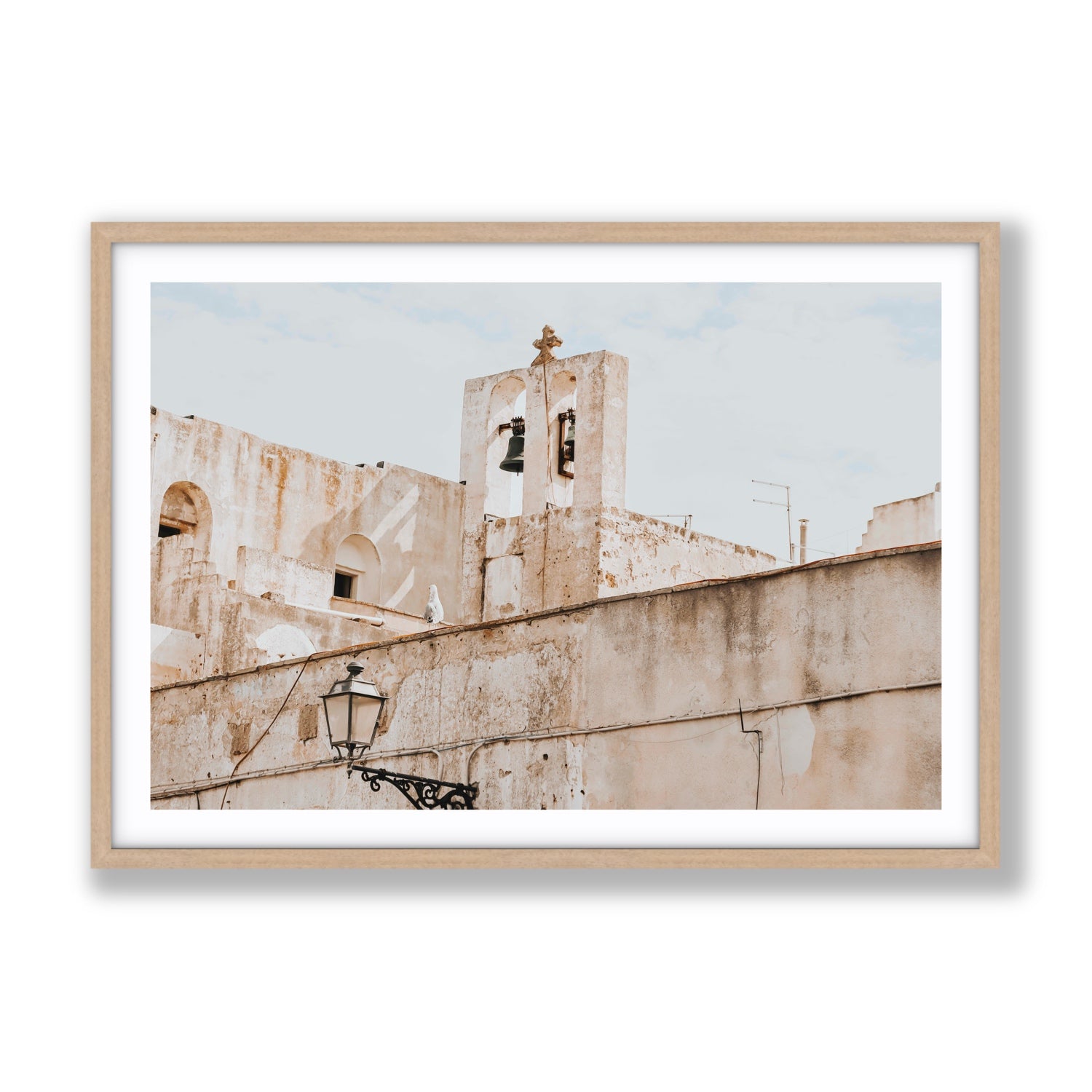 Ancient Bells Puglia Gallipoli Italian wall art Gallery fine art print in natural oak frame with matboard