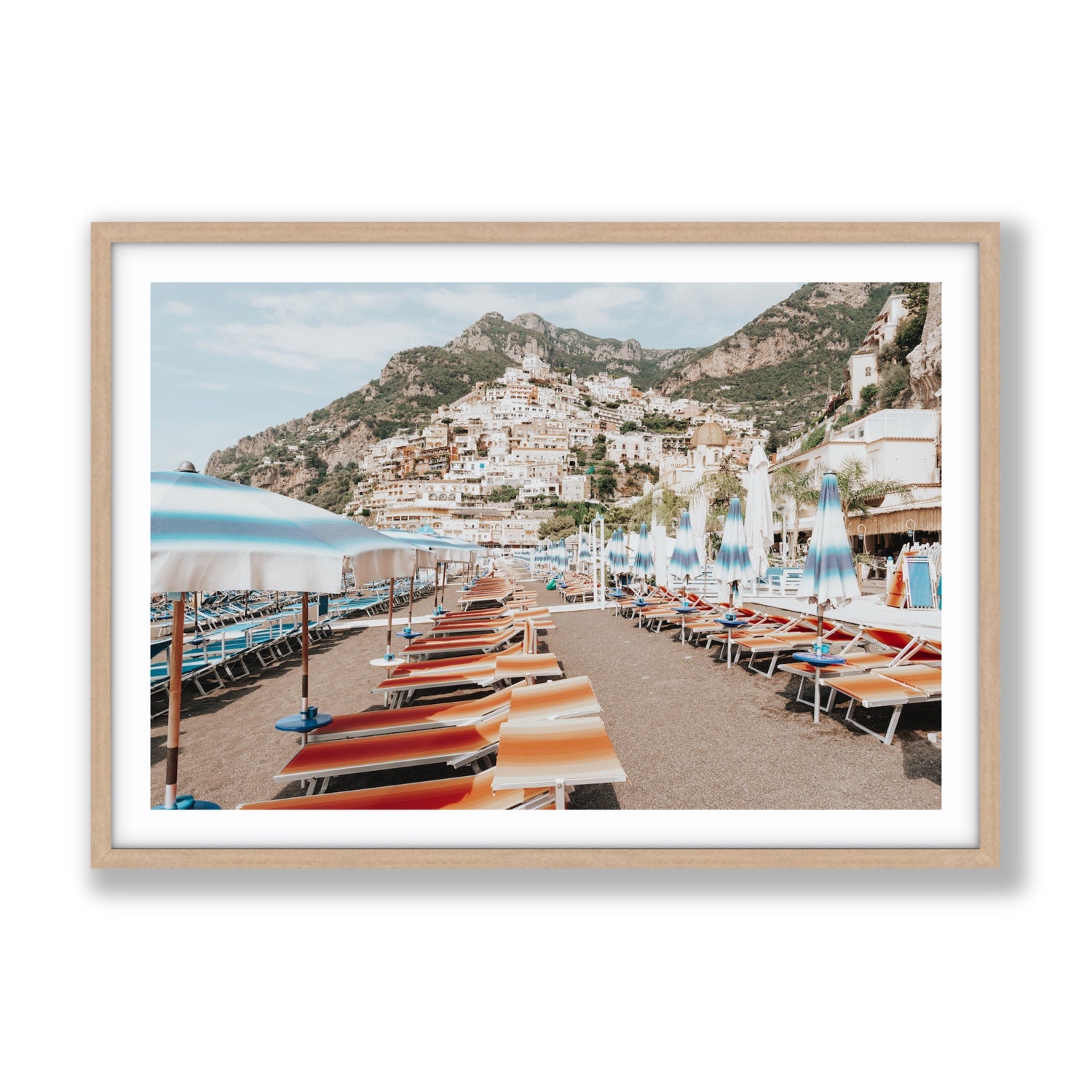 Spiaggia Grande fine art print, Positano, Italy, Gallery, Natural Oak Frame · Matboard, Fine Art Print