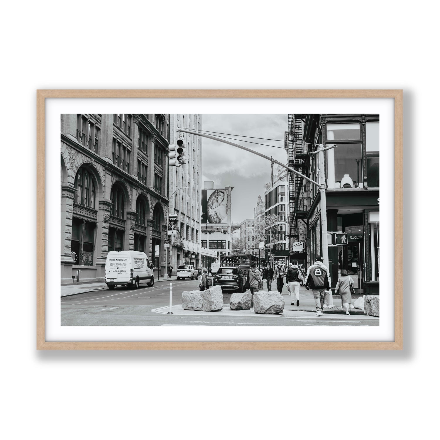 Inkwell Metropolis New York NYC Black & White wall art Gallery fine art print in natural oak frame with matboard