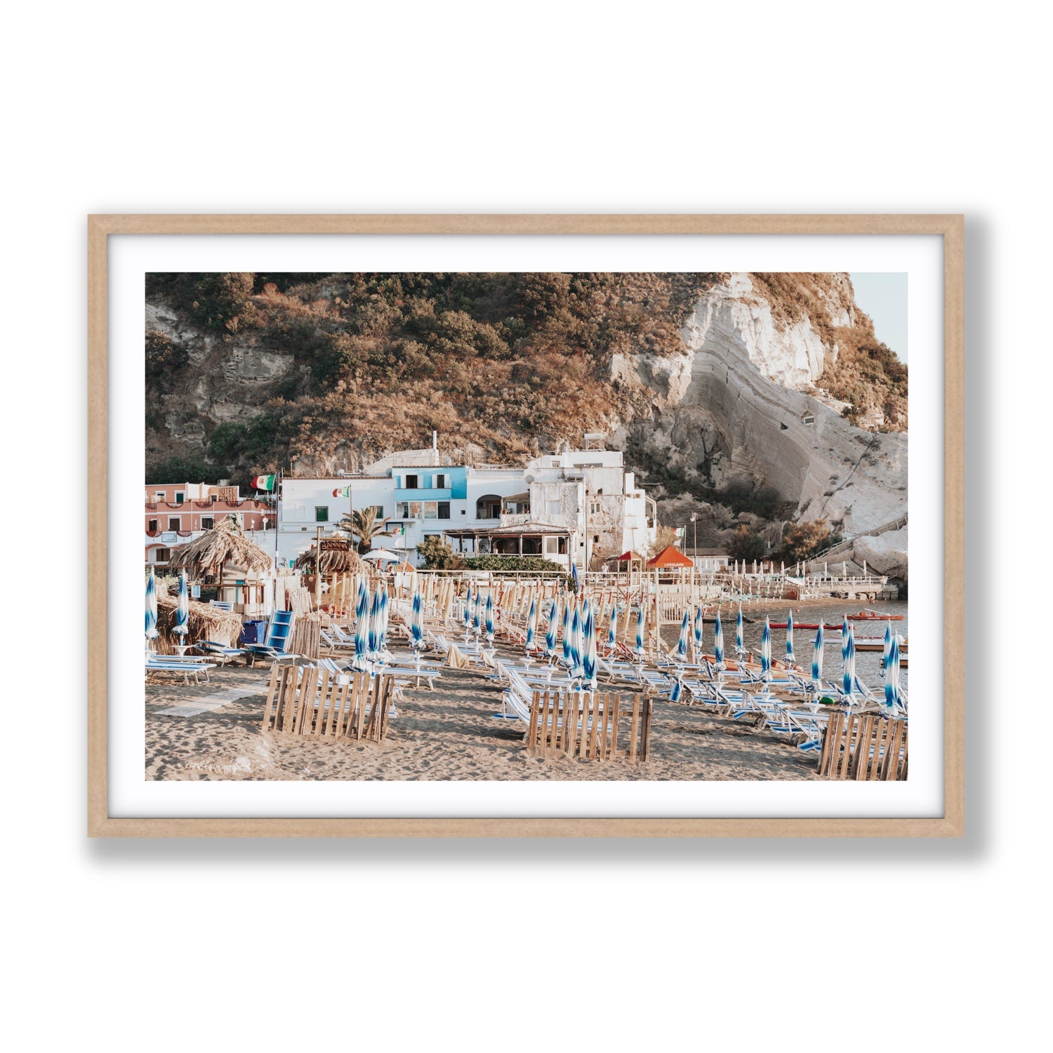 Sant' Angelo Ischia Italian coastal wall art Gallery fine art print in natural oak frame with matboard