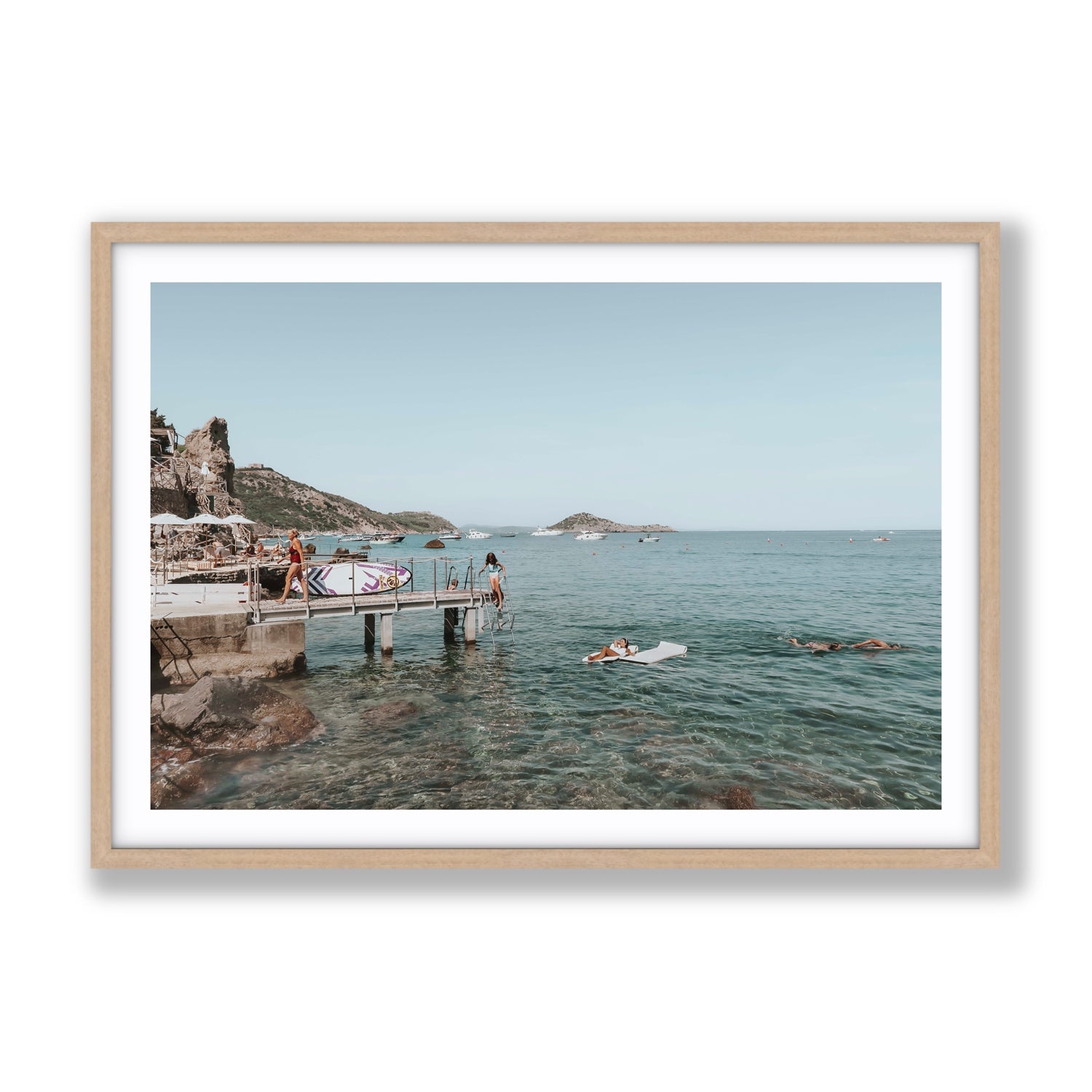 Retro Glamour Tuscany coastal Italian wall art Gallery fine art print in natural oak frame with matboard