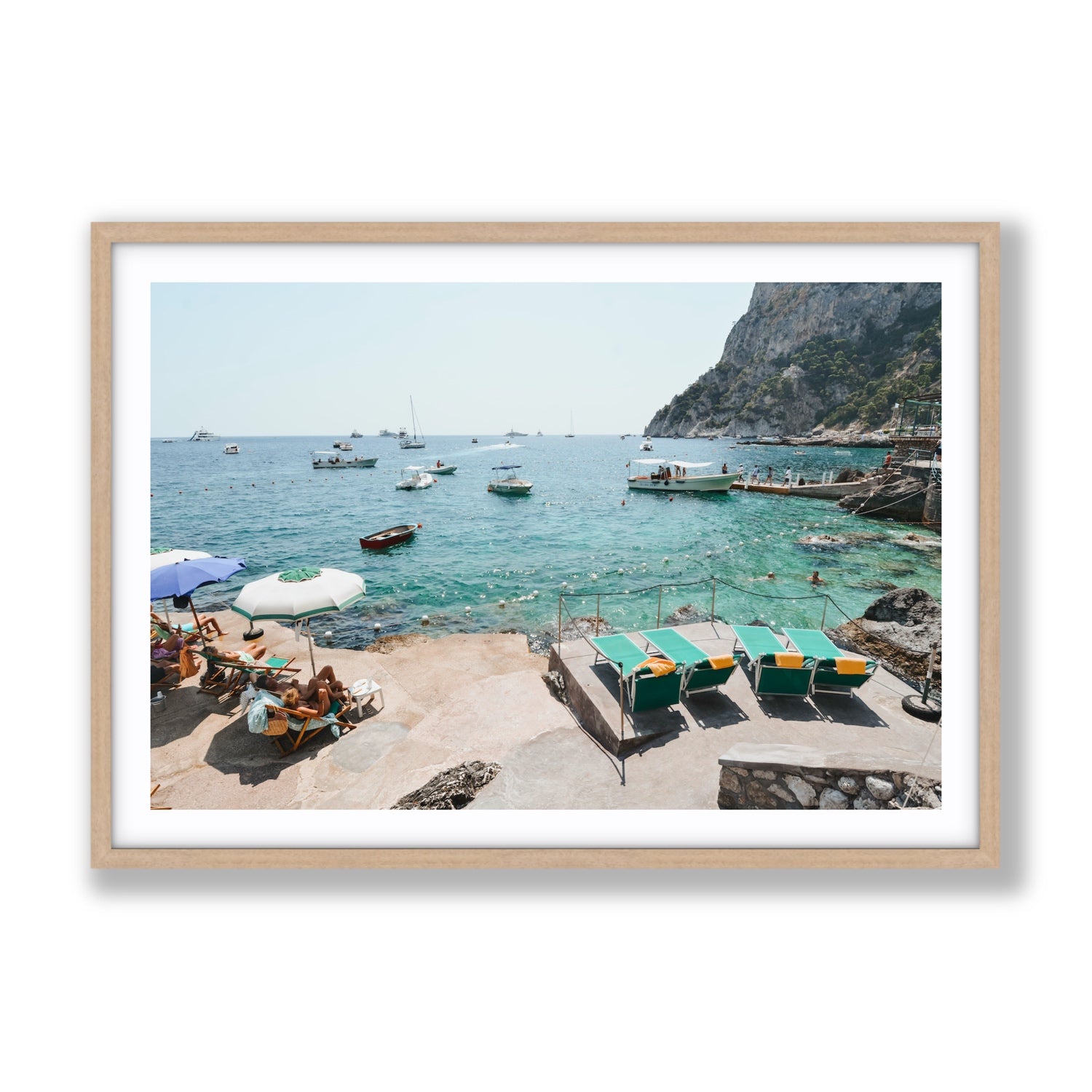 Save Me A Seat Capri Mediterranean wall art Gallery fine art print in natural oak frame with matboard