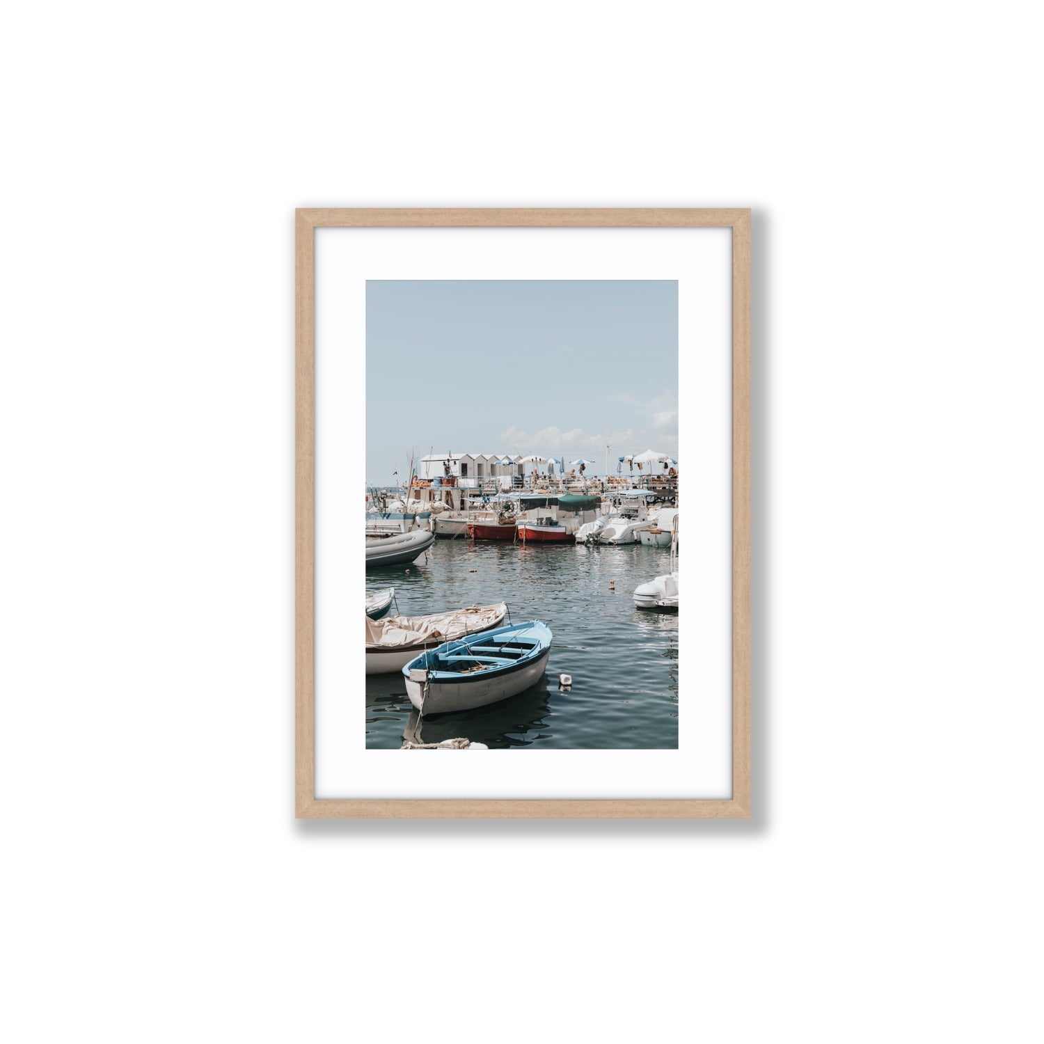 Harbour Hues Sorrento coastal Carousel wall art Medium fine art print in natural oak frame with matboard