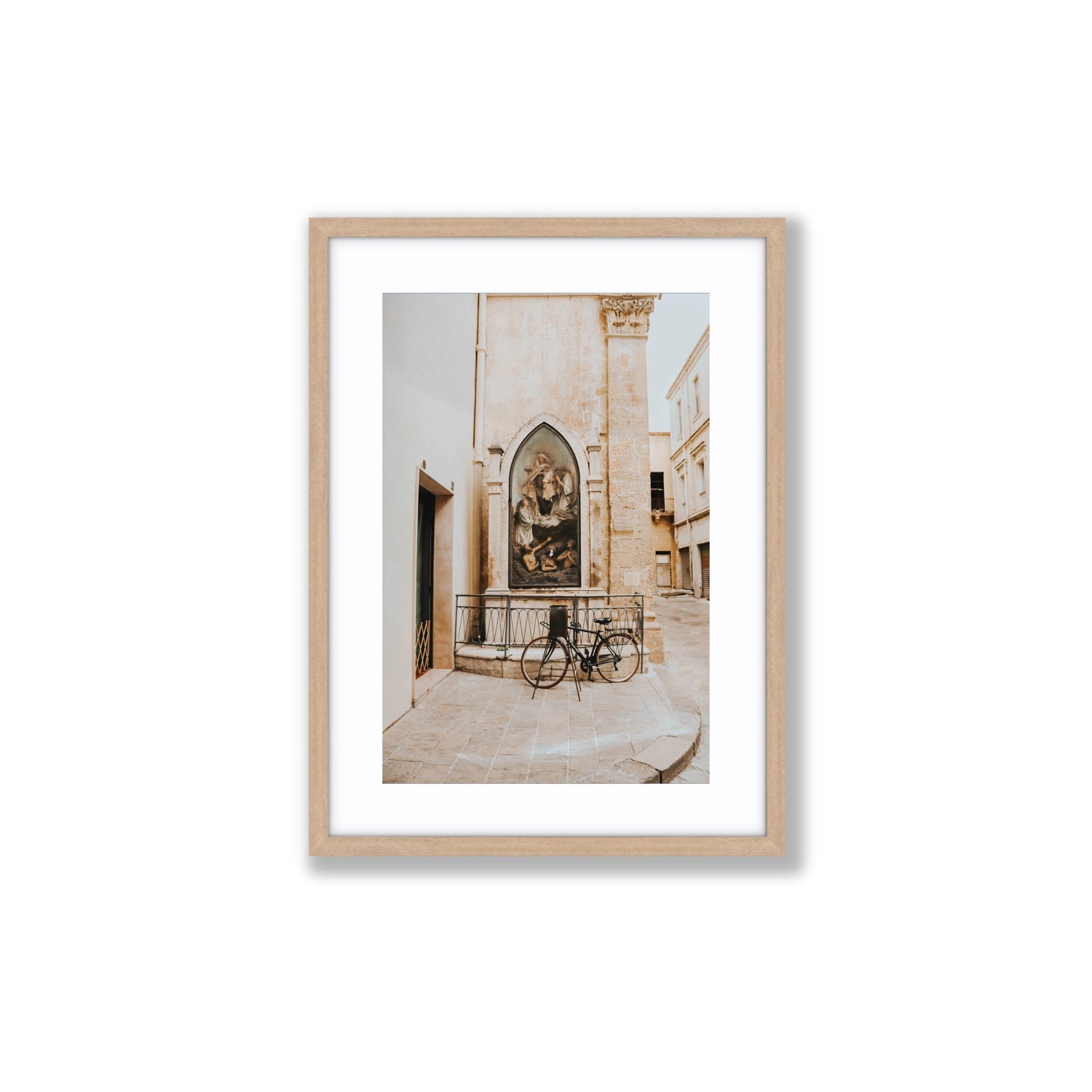 La Chiesa Puglia Otranto Italian wall art Medium fine art print in natural oak frame with matboard