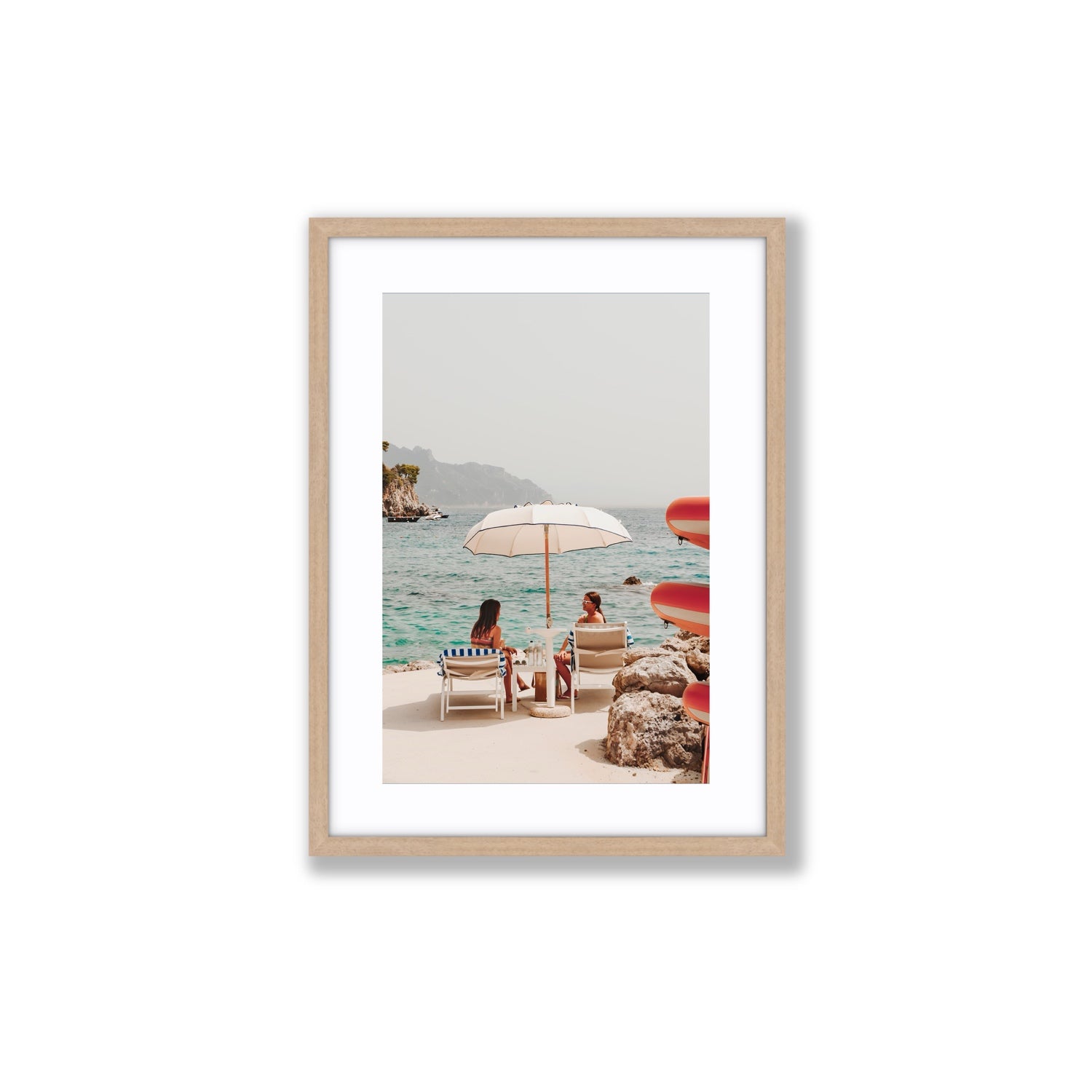 Salty Banter Amalfi Mediterranean wall art Medium fine art print in natural oak frame with matboard