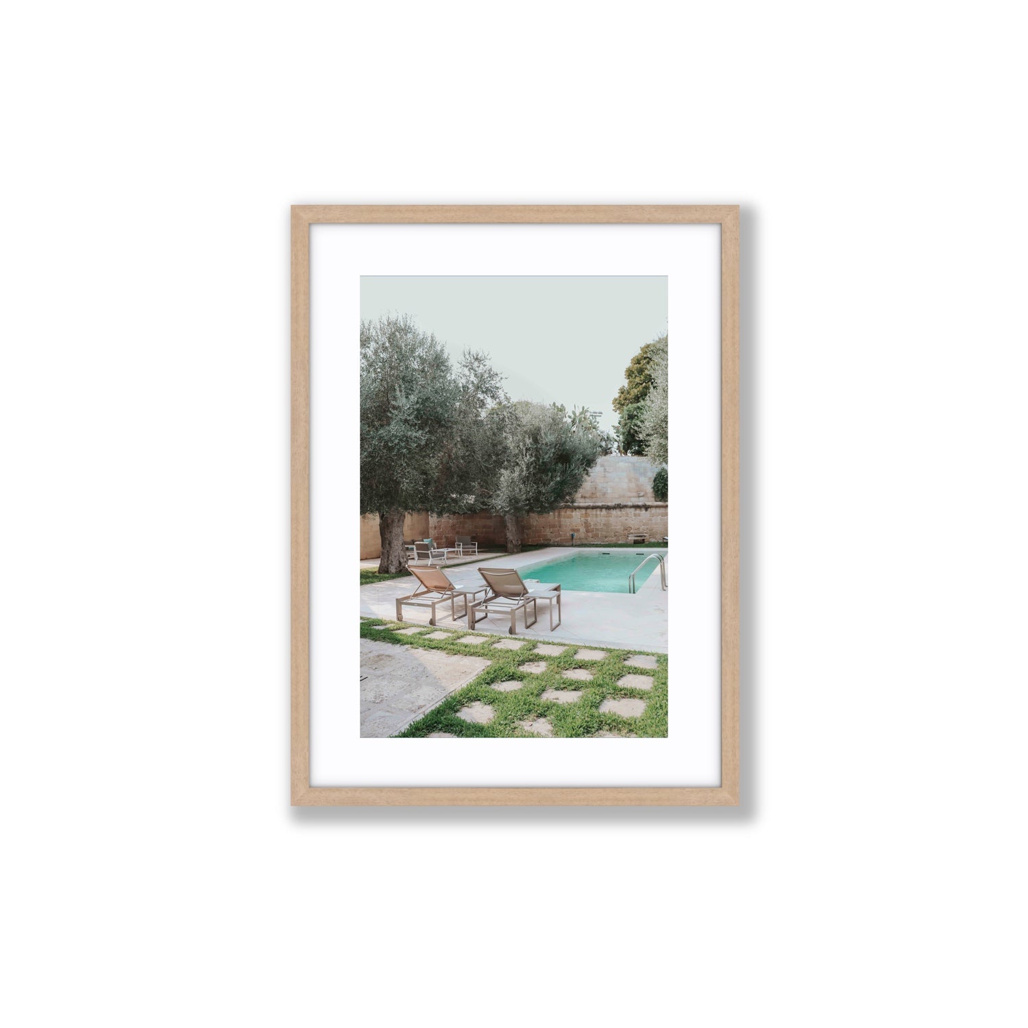 Olive Oasis Puglia Mediterranean wall art Medium fine art print in natural oak frame with matboard
