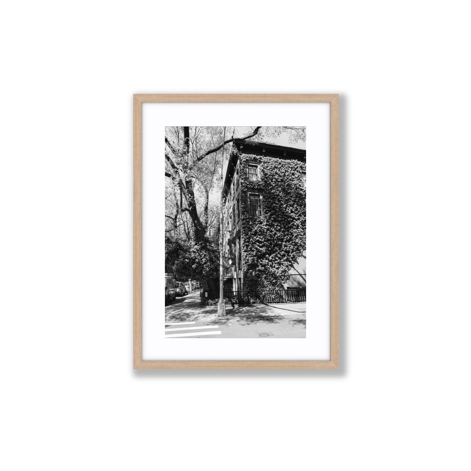 Vertical Garden New York NYC Black & White wall art Medium fine art print in natural oak frame with matboard