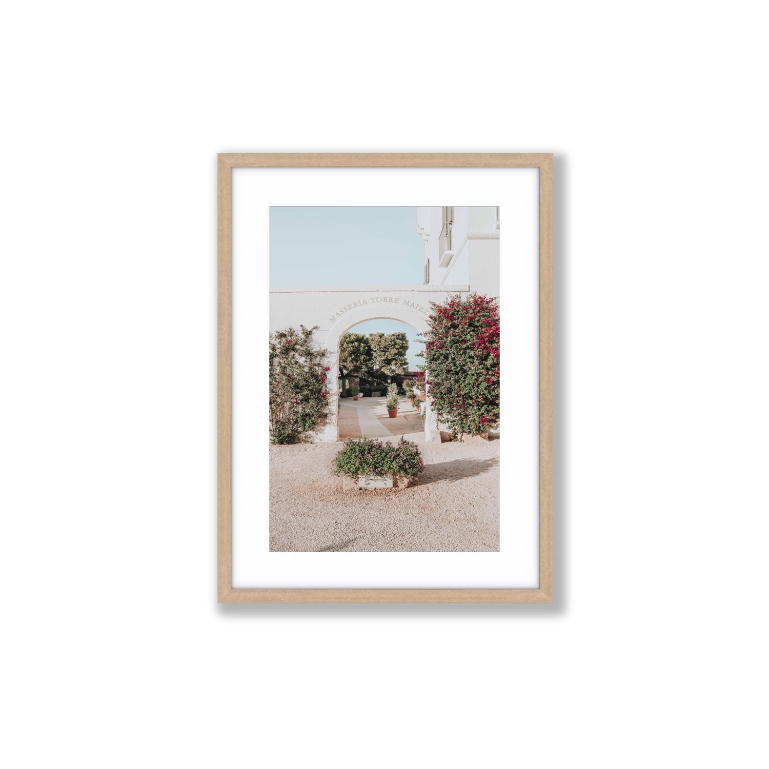 Torre Maizza Puglia Italian wall art Medium fine art print in natural oak frame with matboard