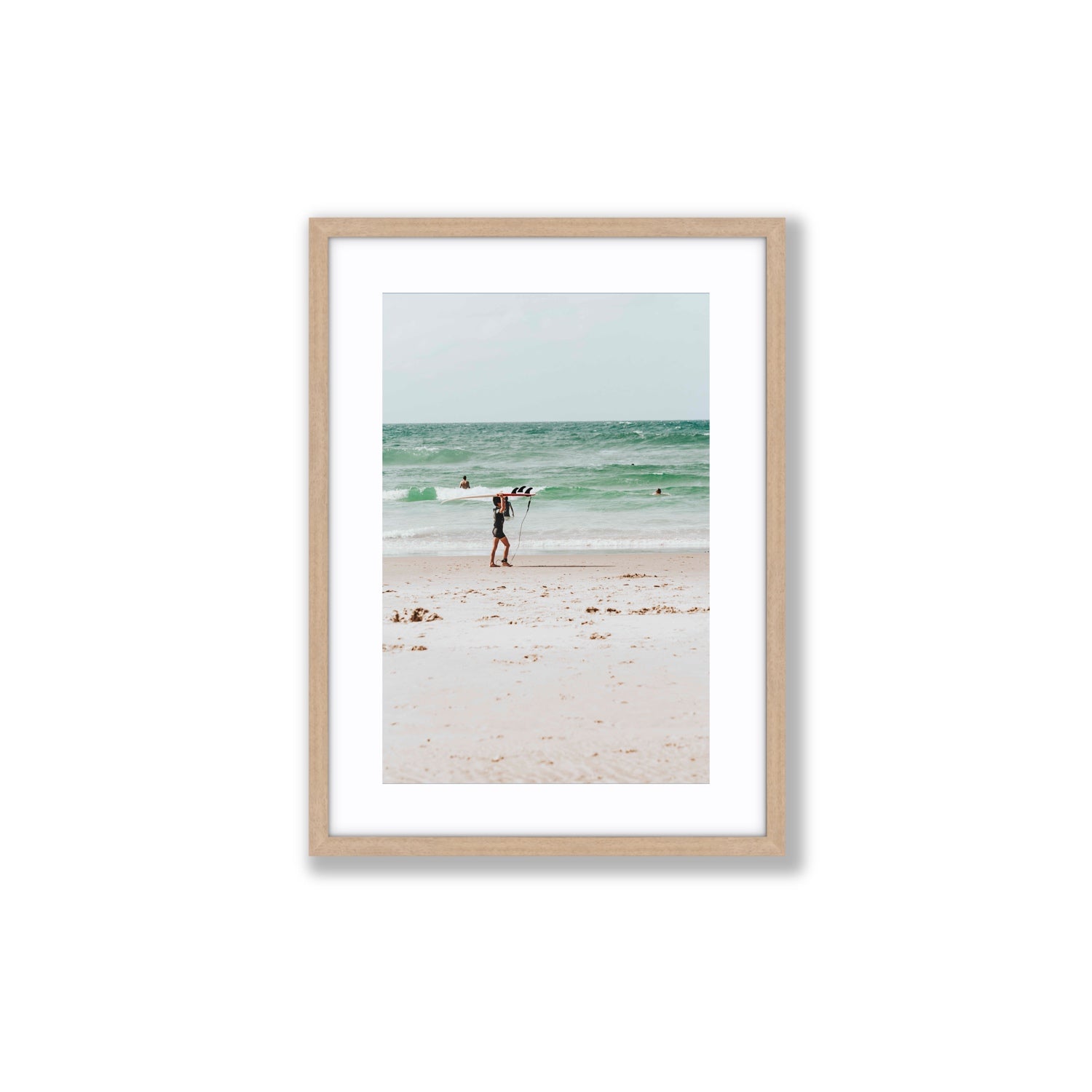 Grommet Byron Bay Surf coastal wall art Medium fine art print in natural oak frame with matboard