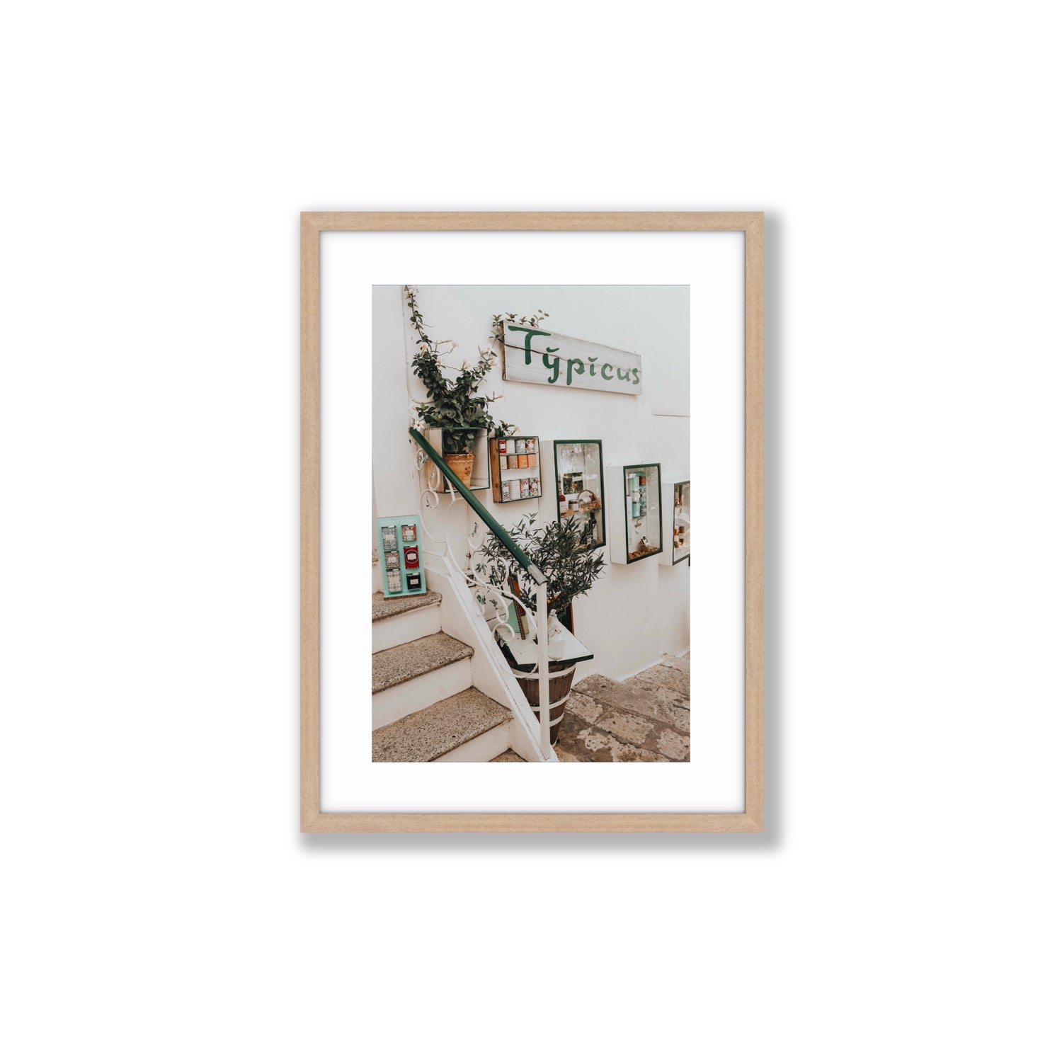 Il Negozio Puglia Ostuni wall art Medium fine art print in natural oak frame with matboard