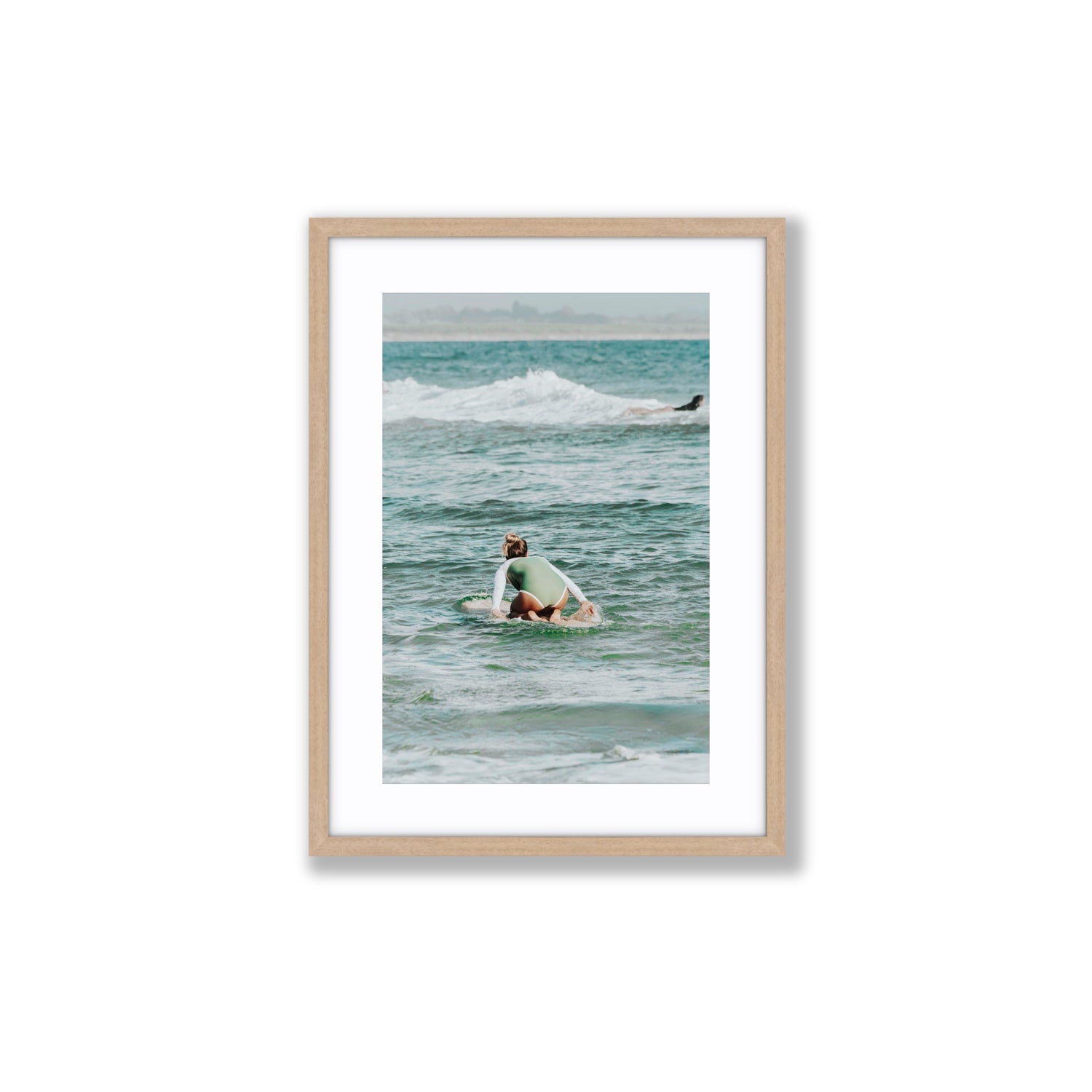 Quincy Byron Bay Surf coastal wall art Medium fine art print in natural oak frame with matboard