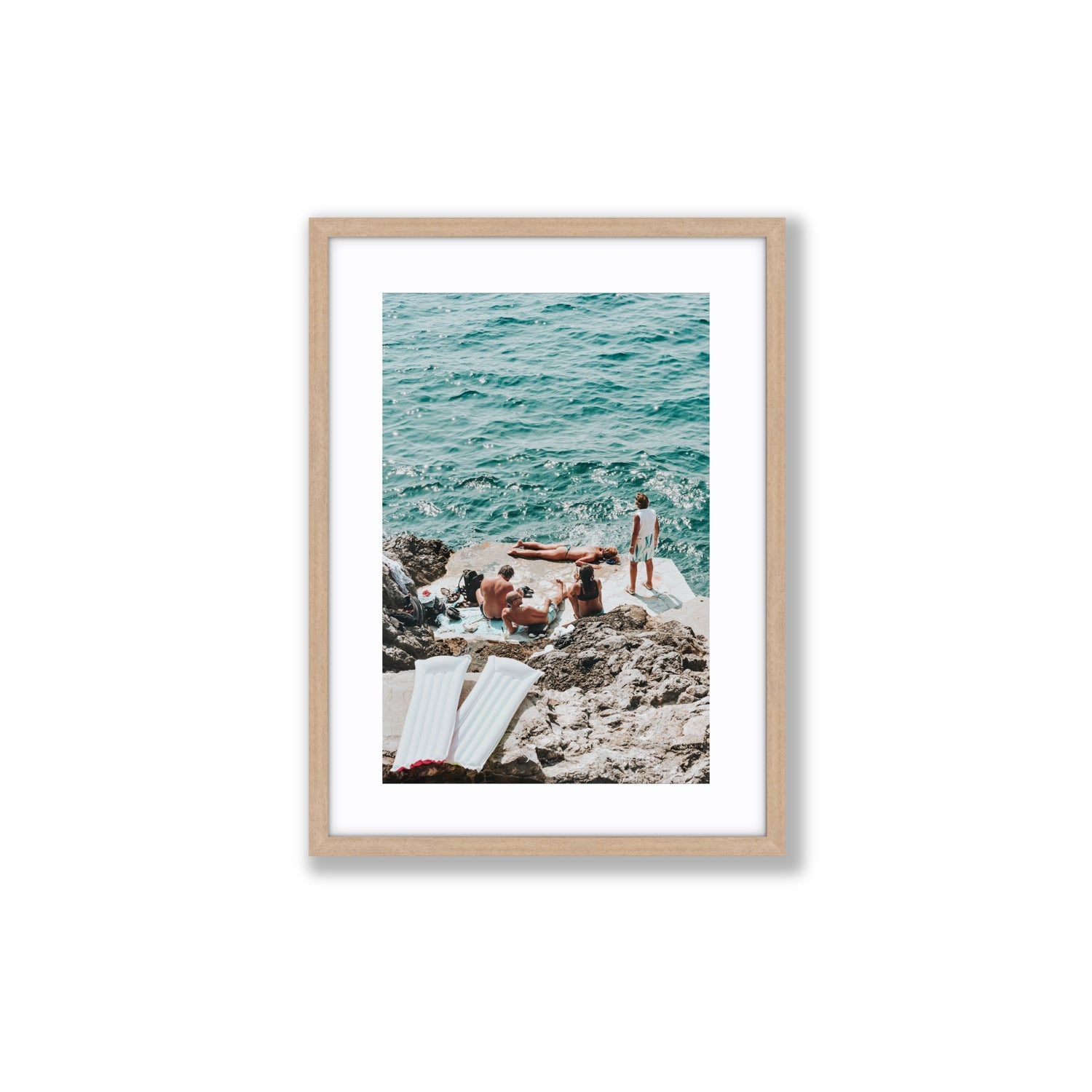 Gli Amici Praiano Amalfi Coast coastal wall art Medium fine art print in natural oak frame with matboard
