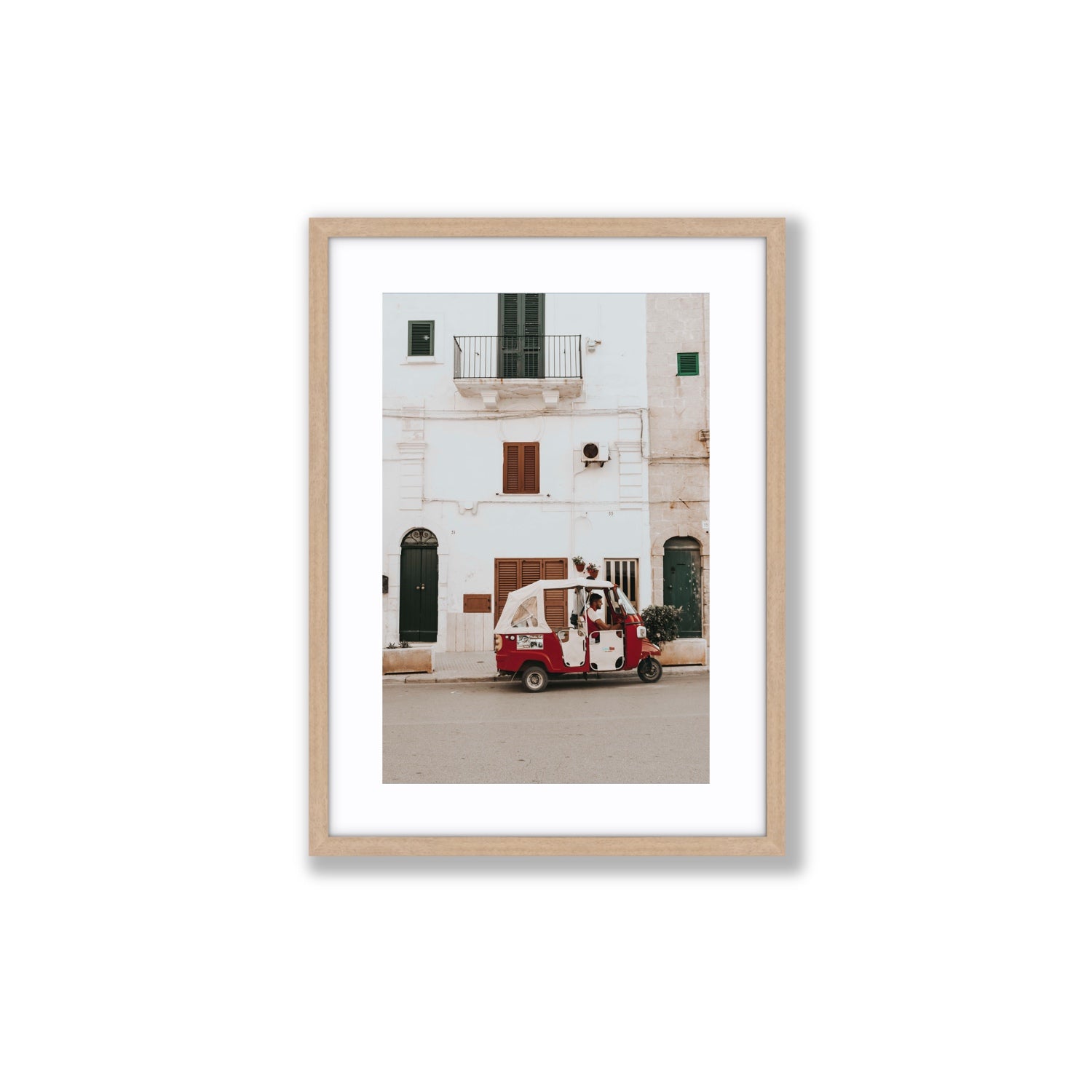 Groovy Piaggio Puglia Italian wall art Medium fine art print in natural oak frame with matboard