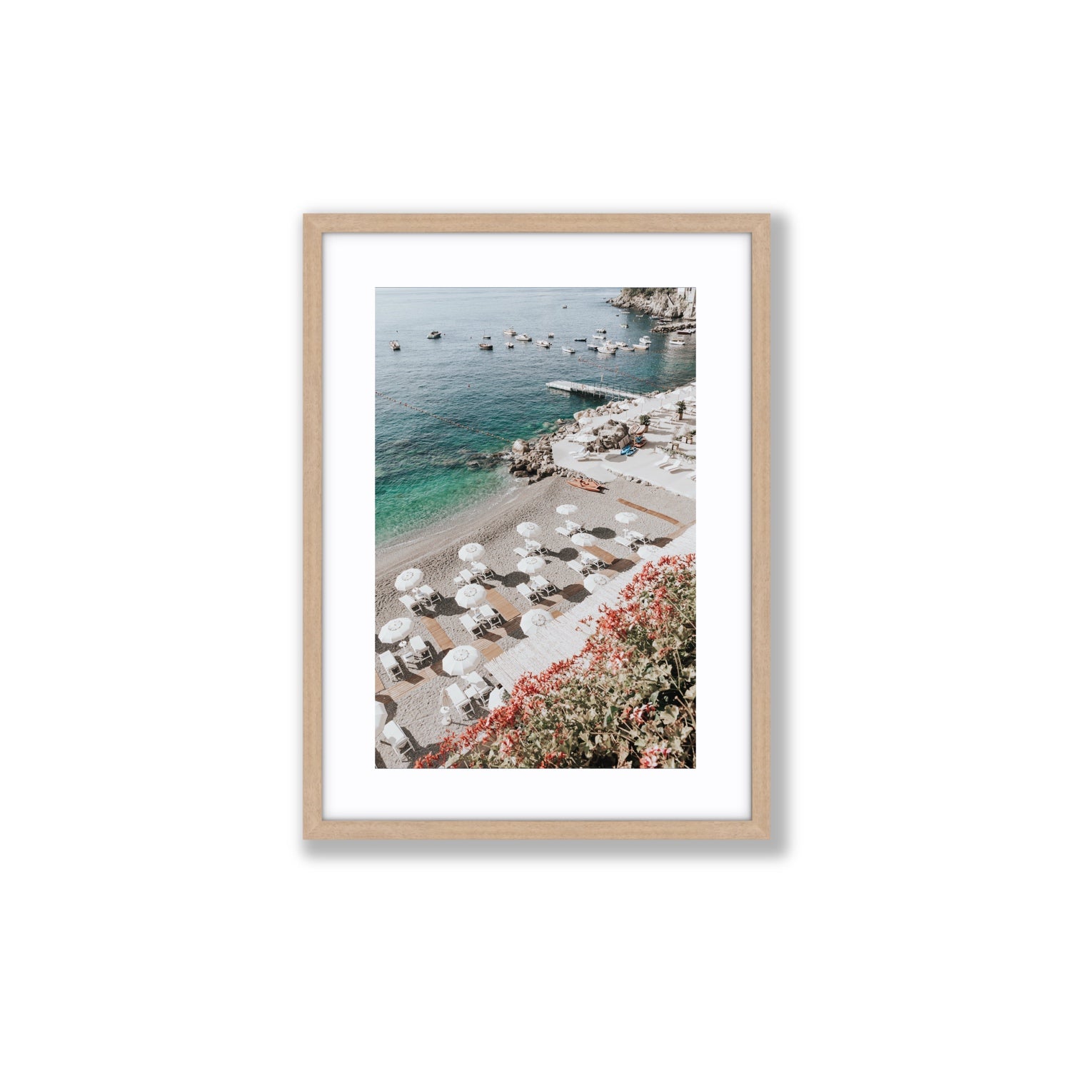 Tranquil Oasis Amalfi coastal wall art Medium fine art print in natural oak frame with matboard