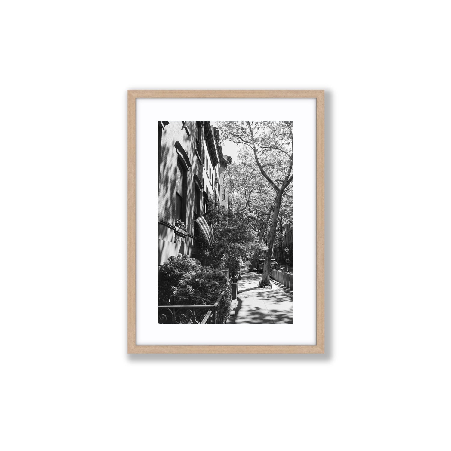 Urban Patriotism New York NYC Black & White wall art Medium fine art print in natural oak frame with matboard
