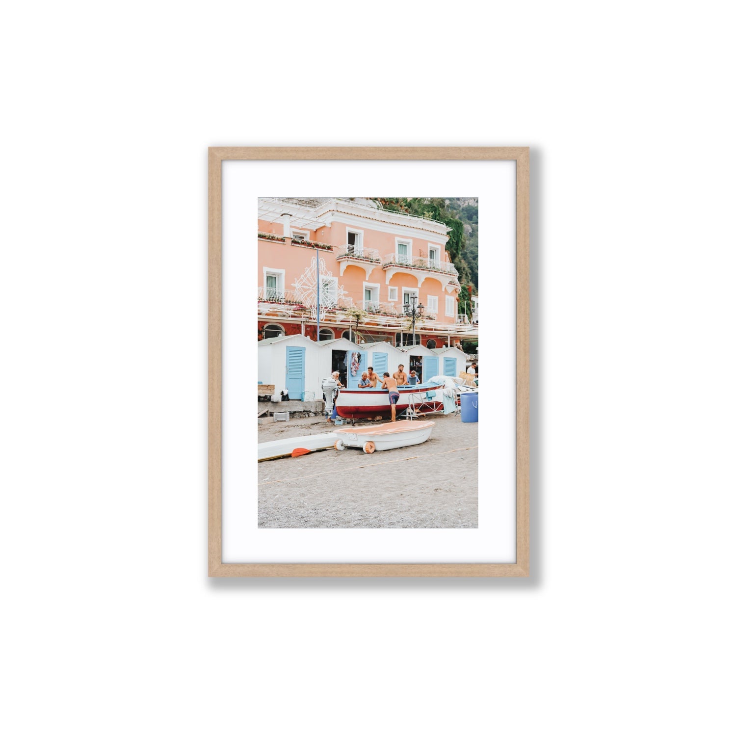 La Riunione della Mattina fine art print, Positano, Italy, Medium, Natural Oak Frame · Matboard, Fine Art Print