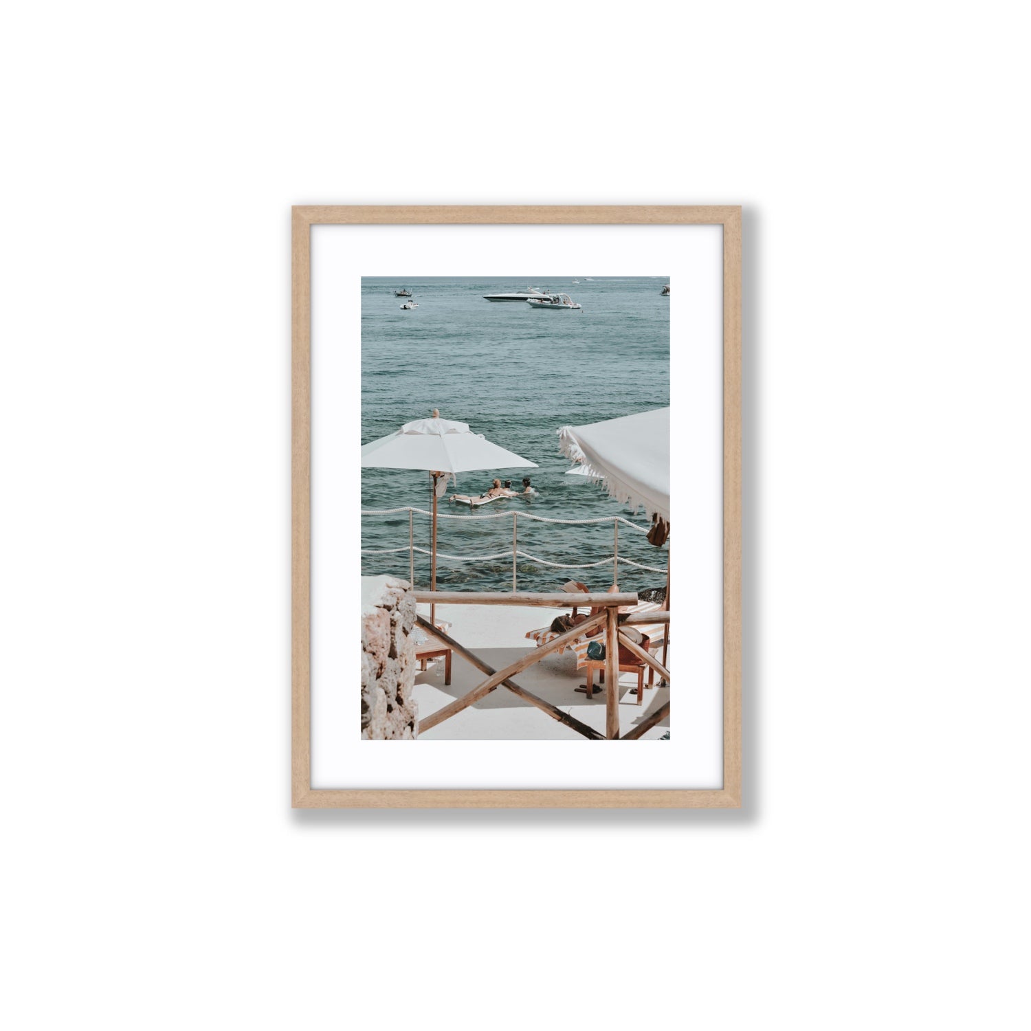 Hideaway Tuscany coastal Mediterranean wall art Medium fine art print in natural oak frame with matboard