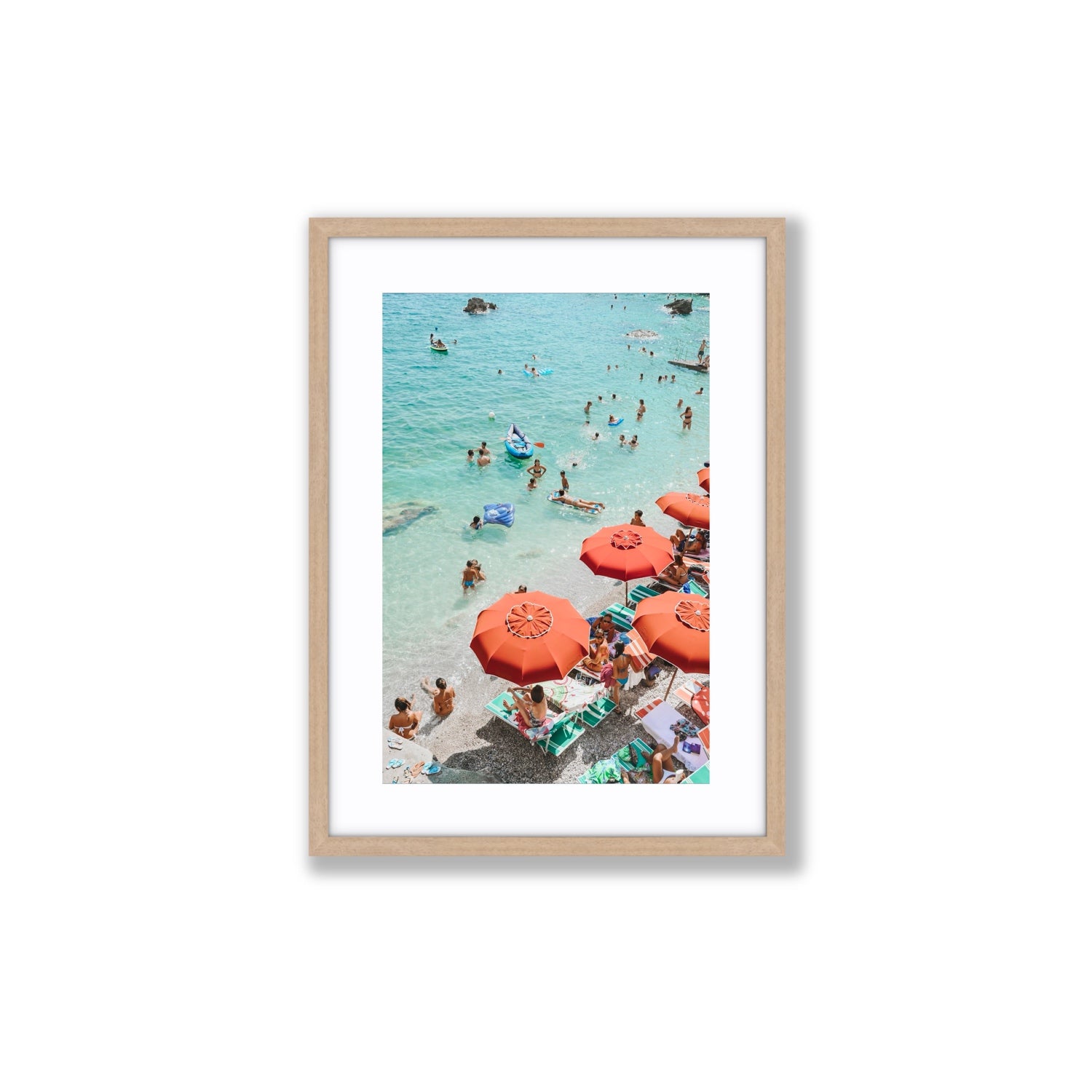 Easy Street Capri Italian beach wall art Medium fine art print in natural oak frame with matboard