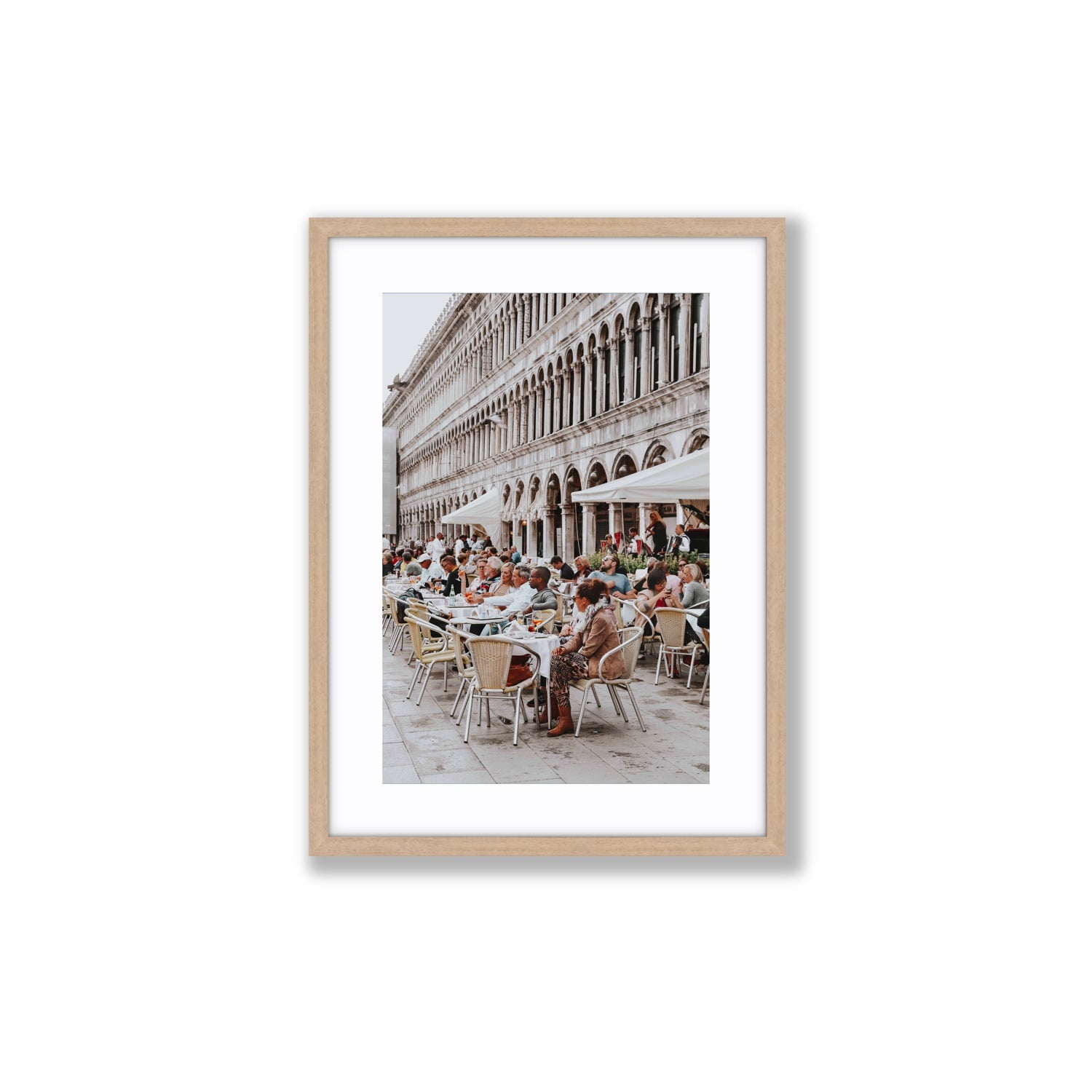 Lunchbreak Venice Italian wall art Medium fine art print in natural oak frame with matboard