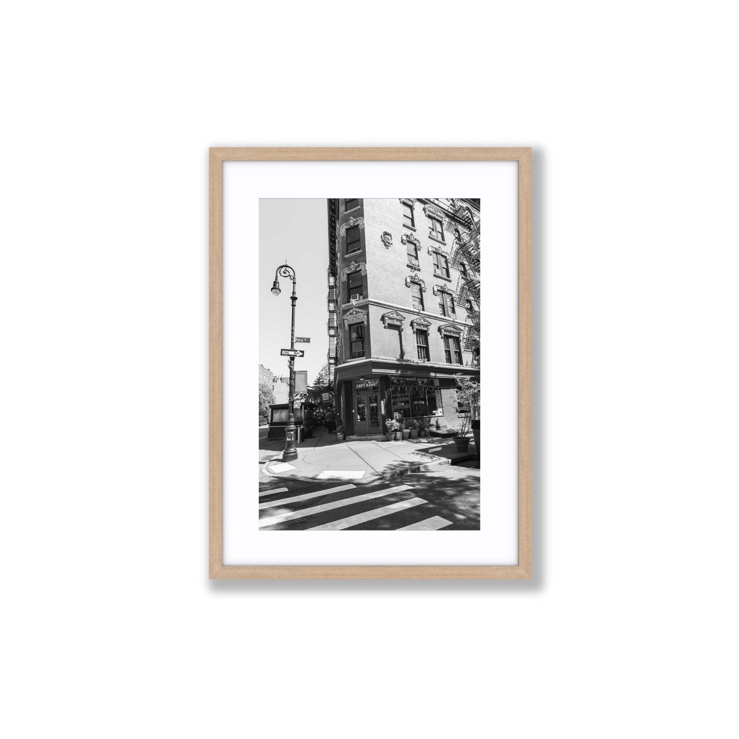 Parisian On Perry New York NYC Black & White wall art Medium fine art print in natural oak frame with matboard