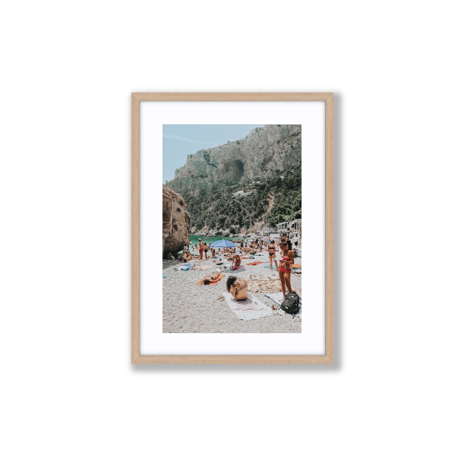 Marina Piccola Capri Mediterranean wall art Medium fine art print in natural oak frame with matboard