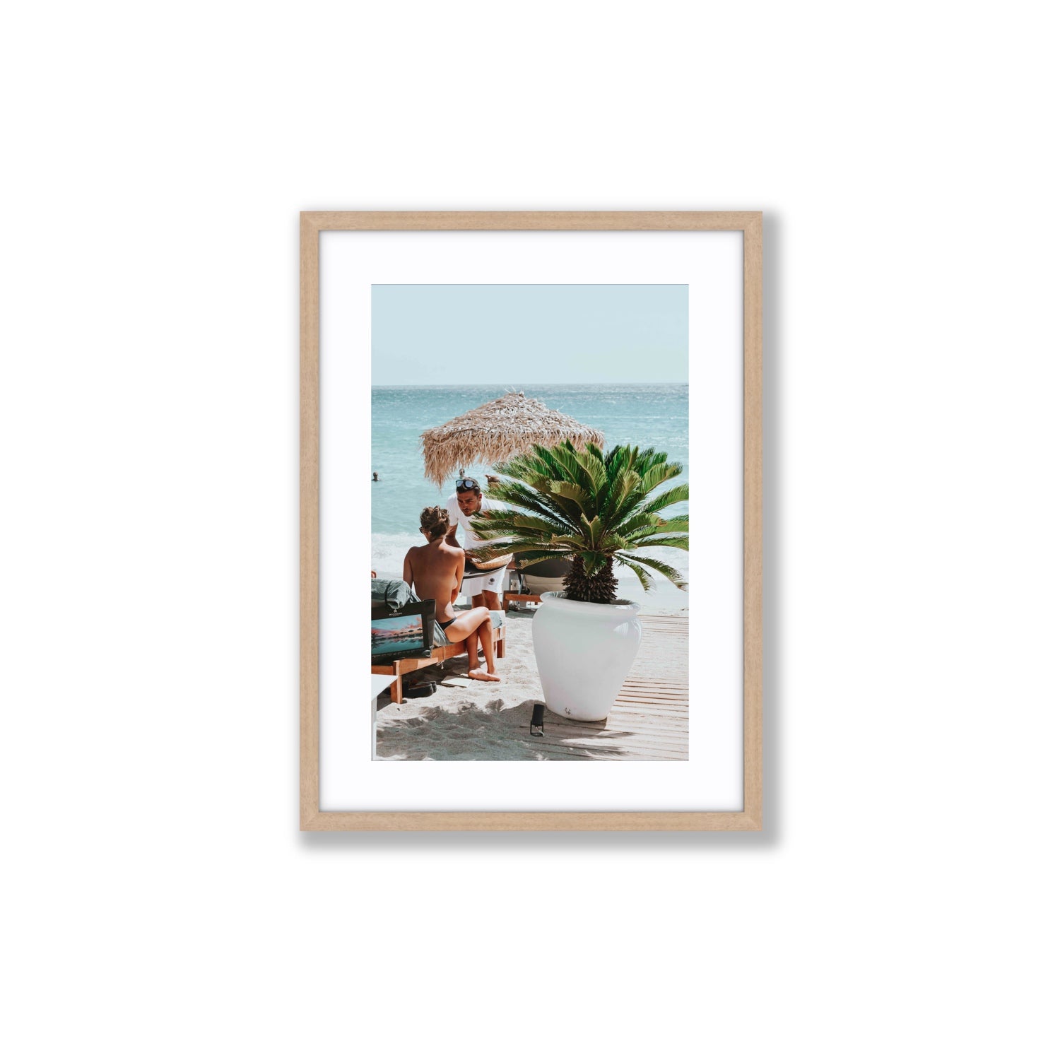 At Your Service Mykonos Greek island wall art Medium fine art print in natural oak frame with matboard
