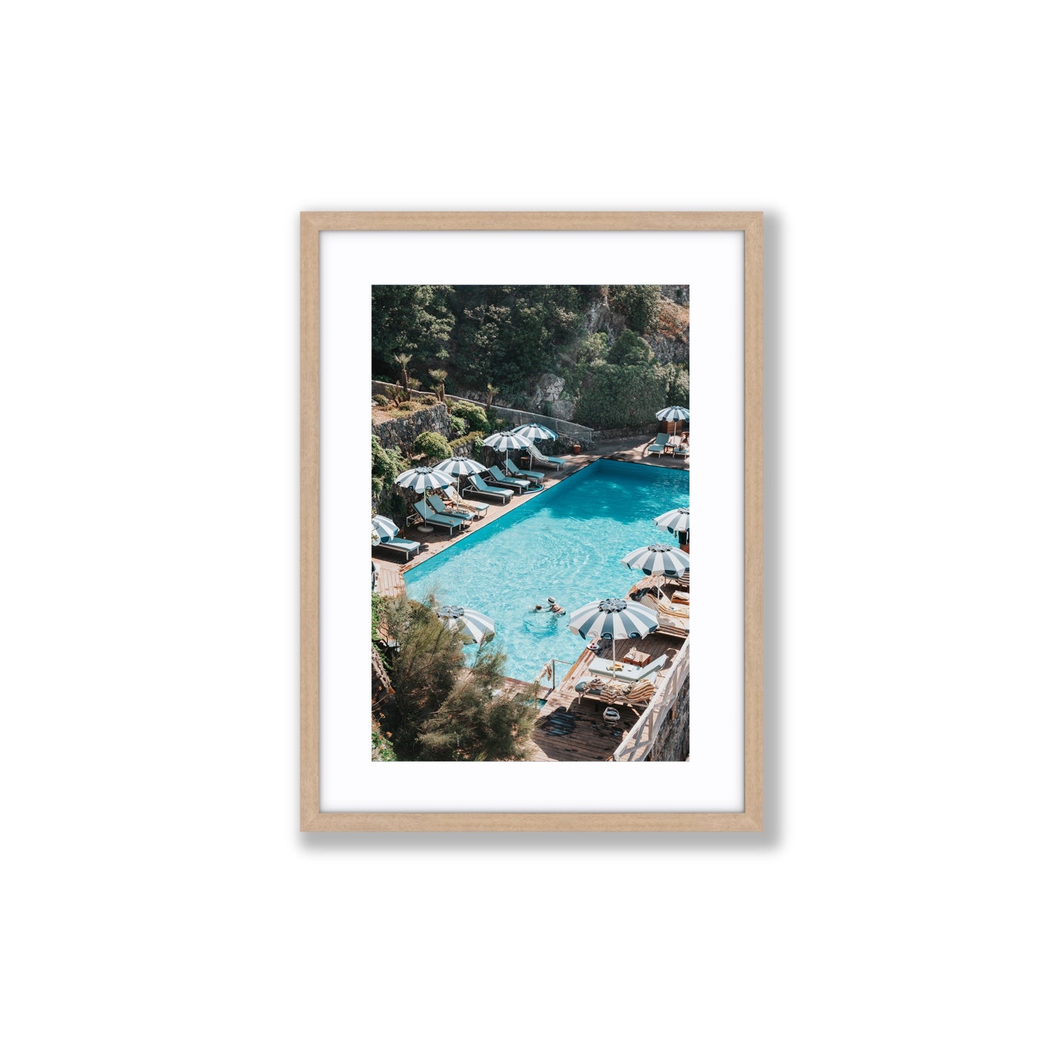 Poolside Paradise fine art print, Ischia, Italy, Medium, Natural Oak Frame · Matboard, Fine Art Print