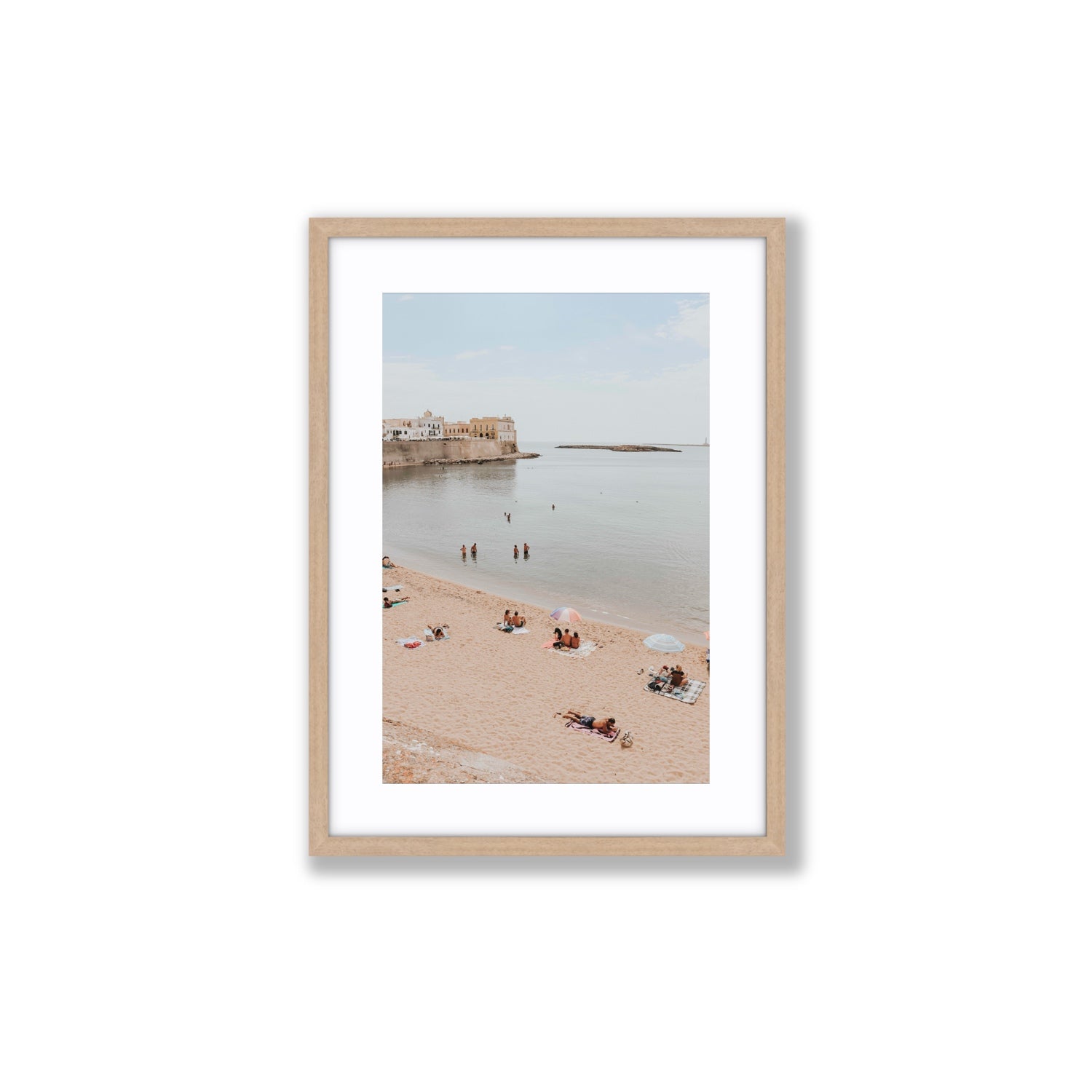 Spiaggia della Purita Puglia coastal art print Medium fine art print in natural oak frame with matboard
