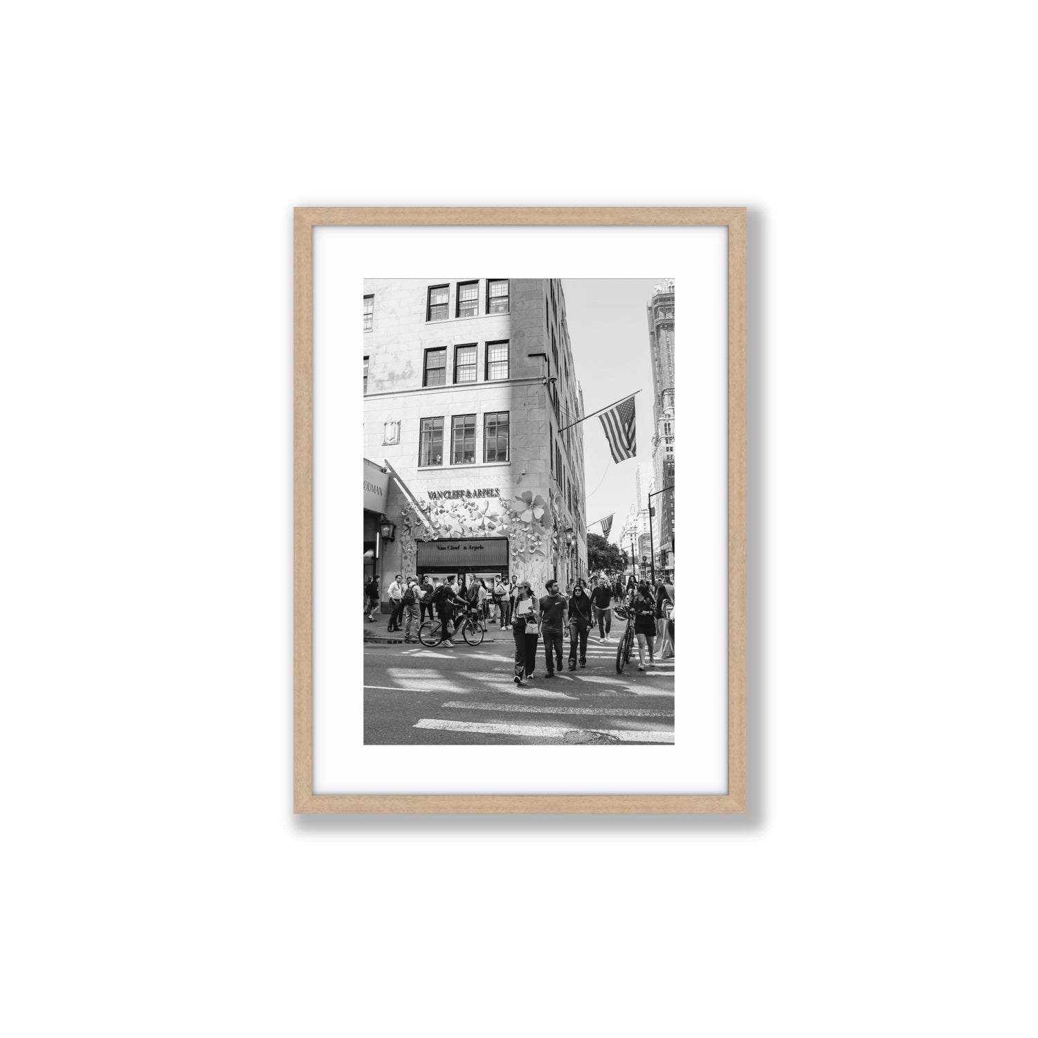 Sidewalk Shuffle New York NYC Black & White wall art Medium fine art print in natural oak frame with matboard