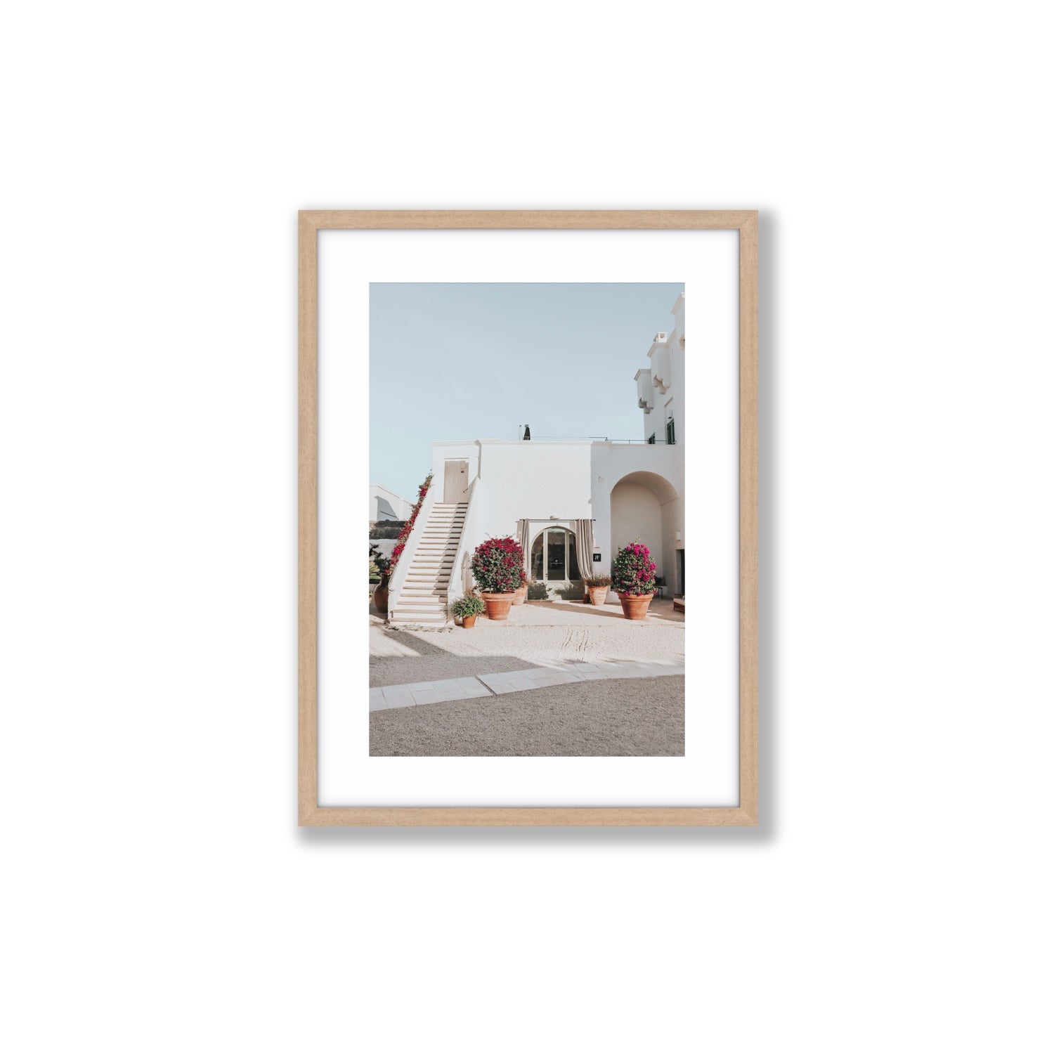 Scala Fiorita Puglia Mediterranean wall art Medium fine art print in natural oak frame with matboard