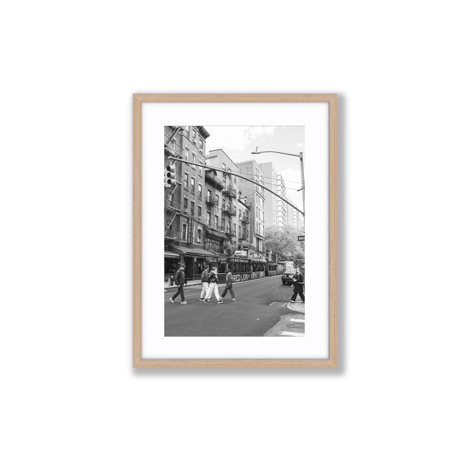 Spectral Streets New York NYC Black & White wall art Medium fine art print in natural oak frame with matboard