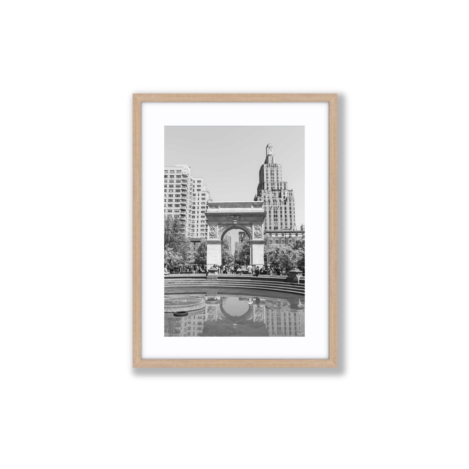 Washington Skyline New York NYC Black & White wall art Medium fine art print in natural oak frame with matboard