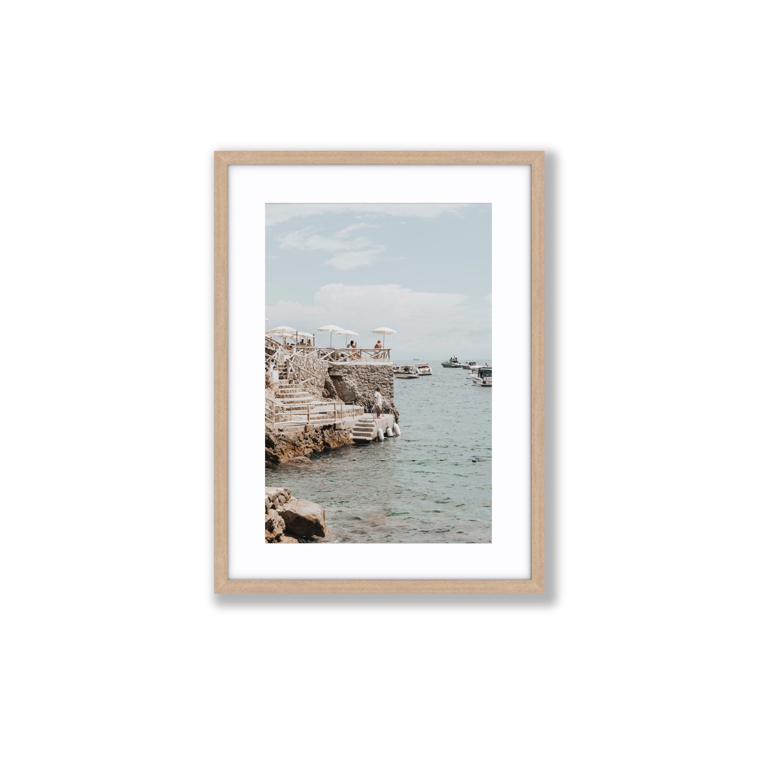 Pier Patrol fine art print, Nerano, Italy, Medium, Natural Oak Frame · Matboard, Fine Art Print