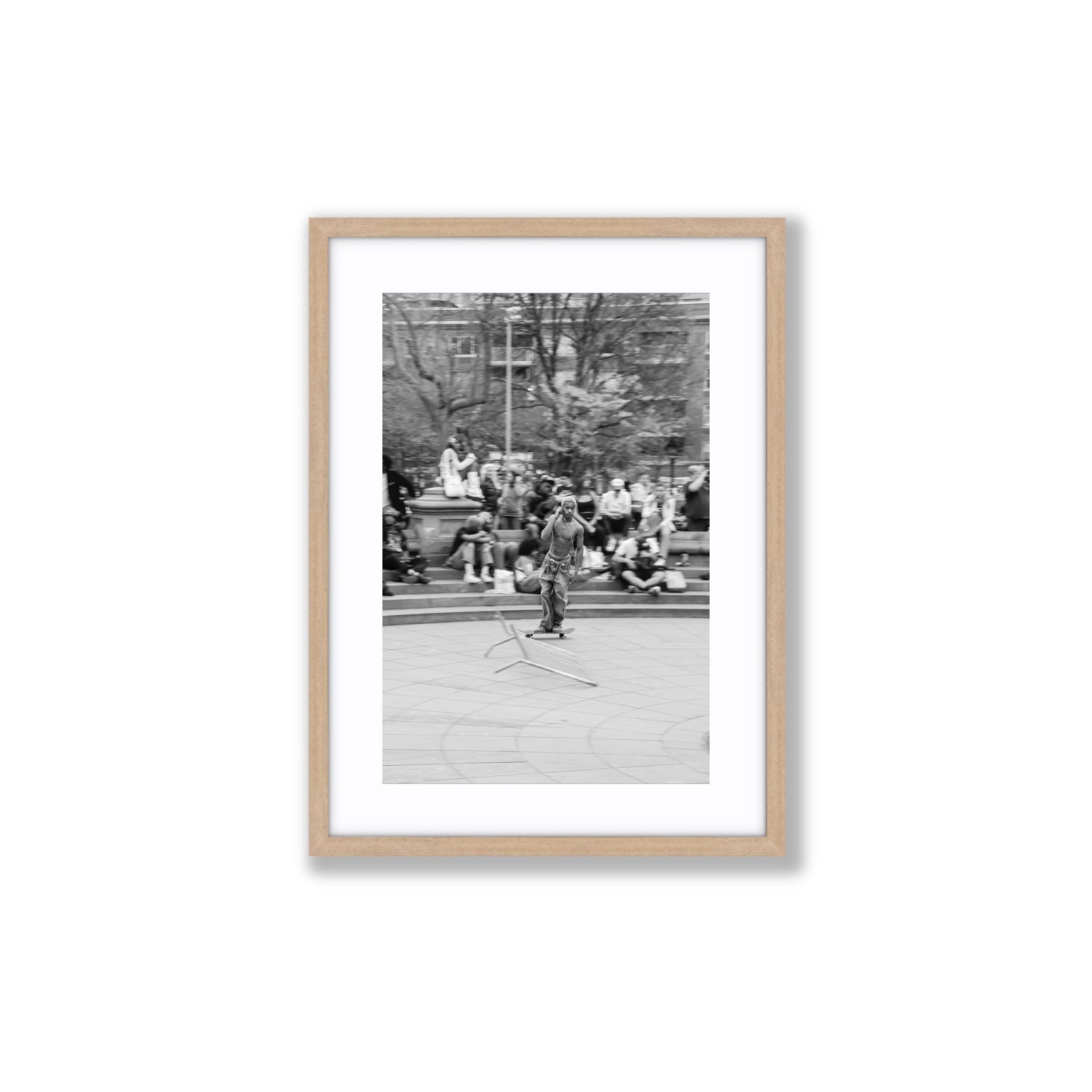 Skate Park Serenade New York NYC Black & White wall art Medium fine art print in natural oak frame with matboard