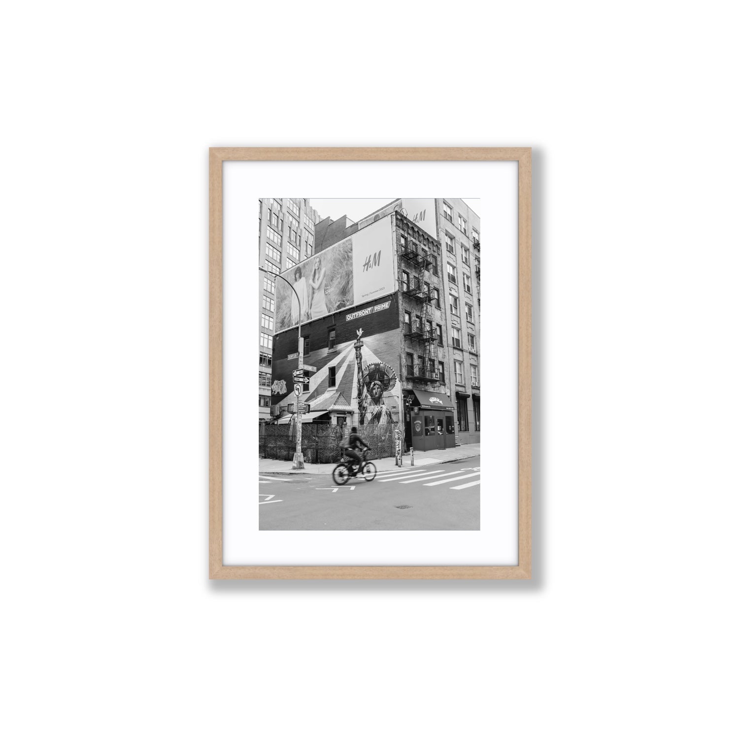 Shadows Of Liberty New York NYC Black & White wall art Medium fine art print in natural oak frame with matboard