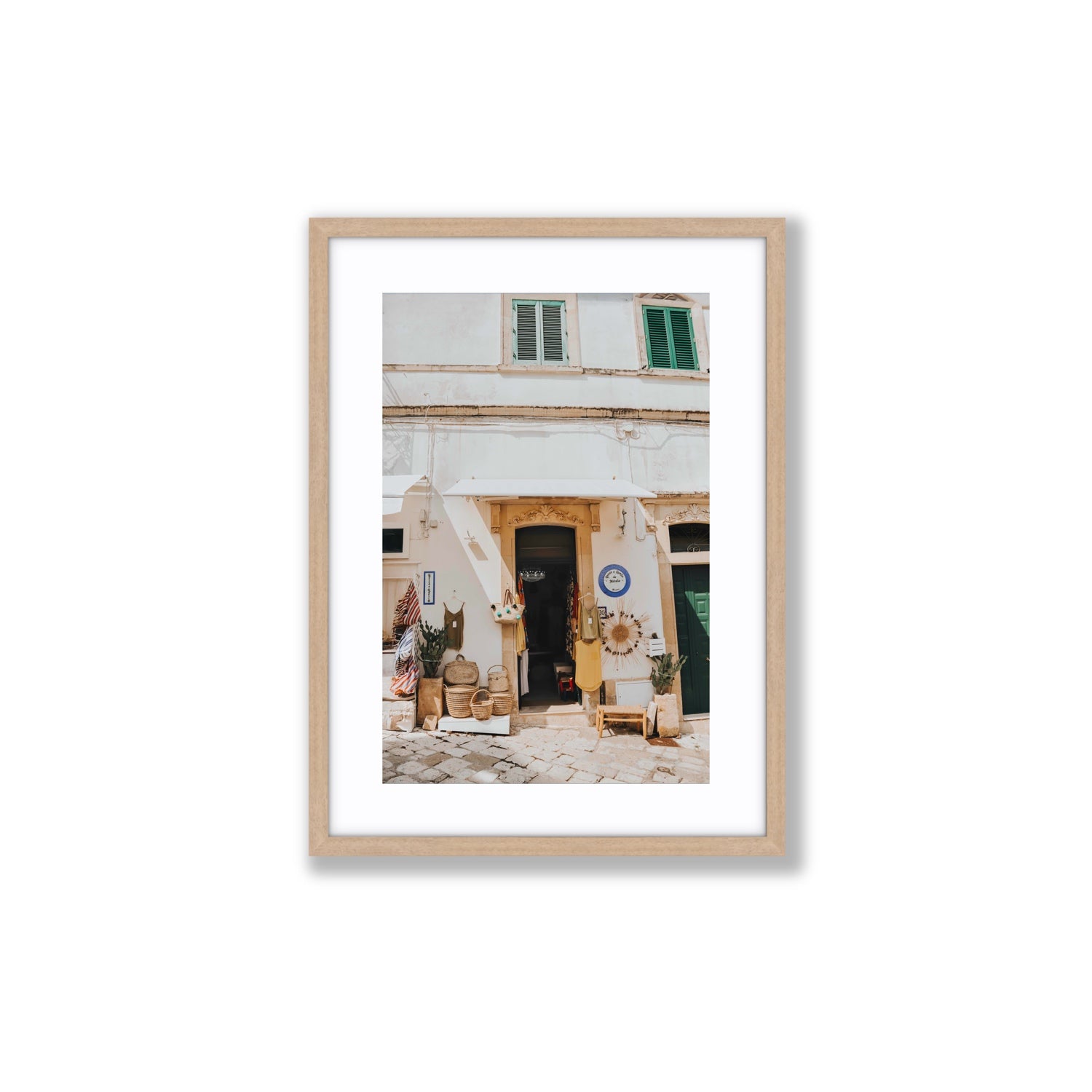 Artisan Ambience Puglia Italian wall art Medium fine art print in natural oak frame with matboard