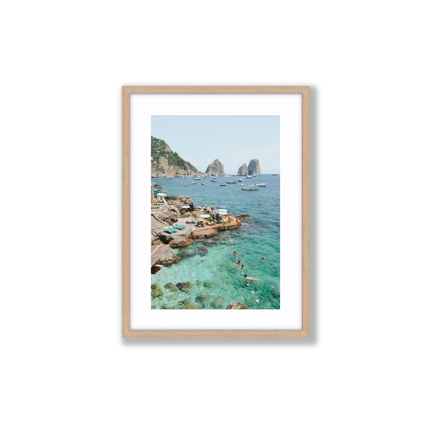 Summertime Blues Capri Mediterranean wall art Medium fine art print in natural oak frame with matboard