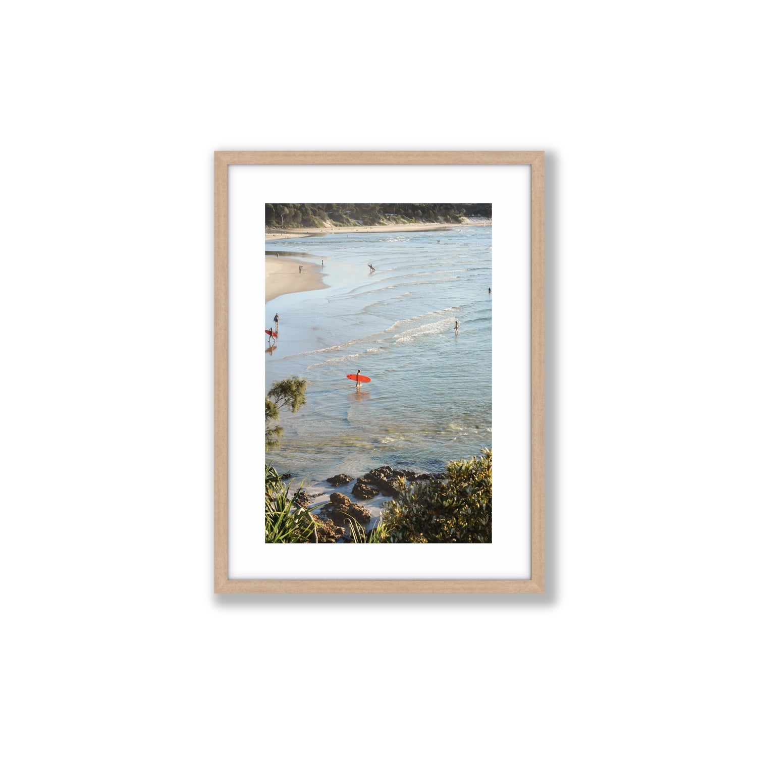 Seclusion Byron Bay Surf coastal wall art Medium fine art print in natural oak frame with matboard