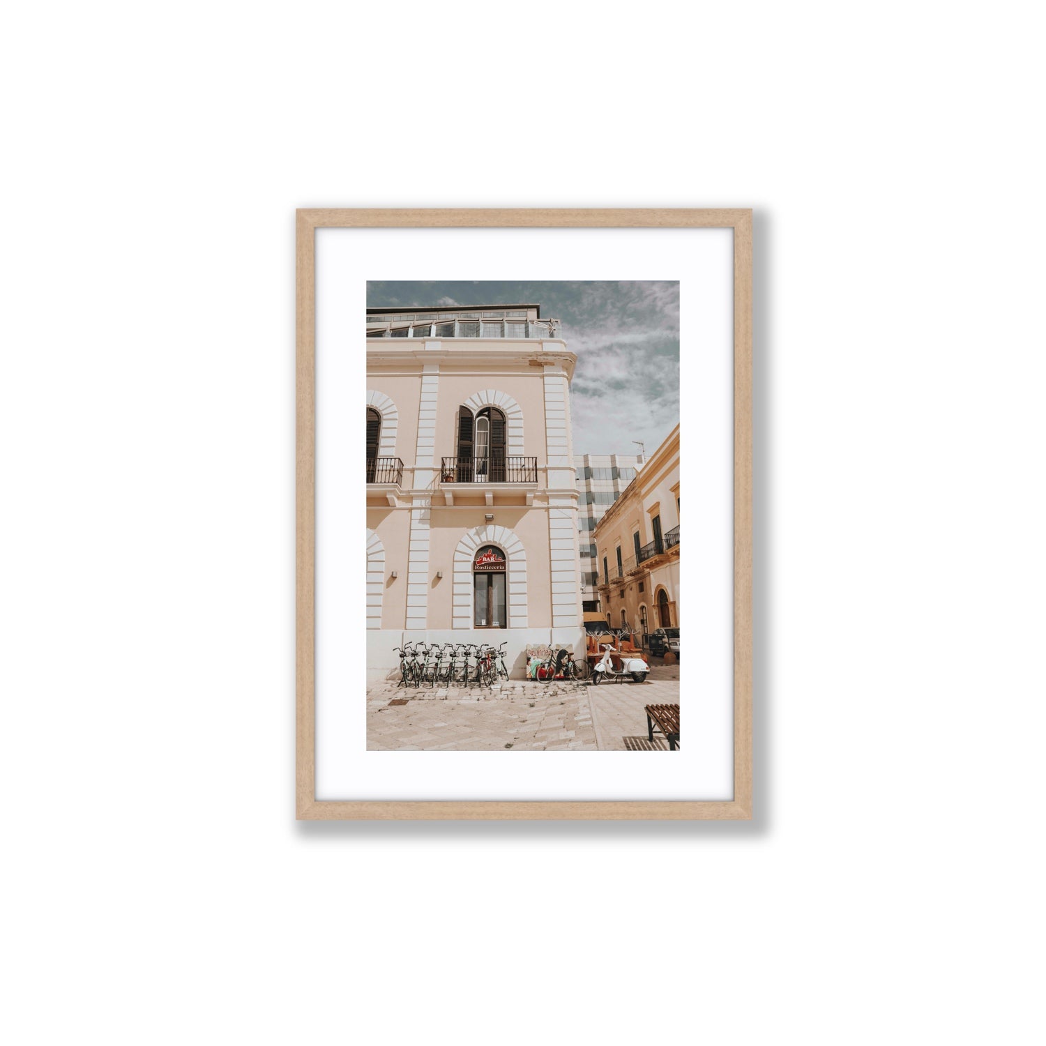 Rosticceria Puglia Italian wall art Medium fine art print in natural oak frame with matboard