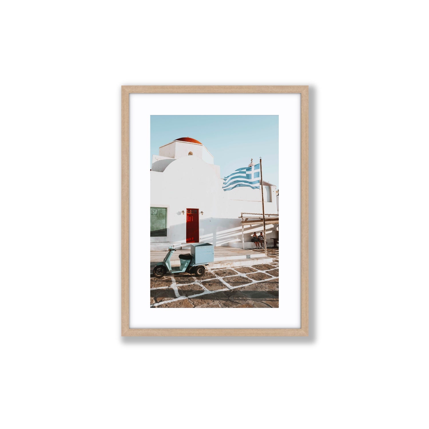 Mykonos Postcard fine art print, Mykonos, Greece, Medium, Natural Oak Frame · Matboard, Fine Art Print