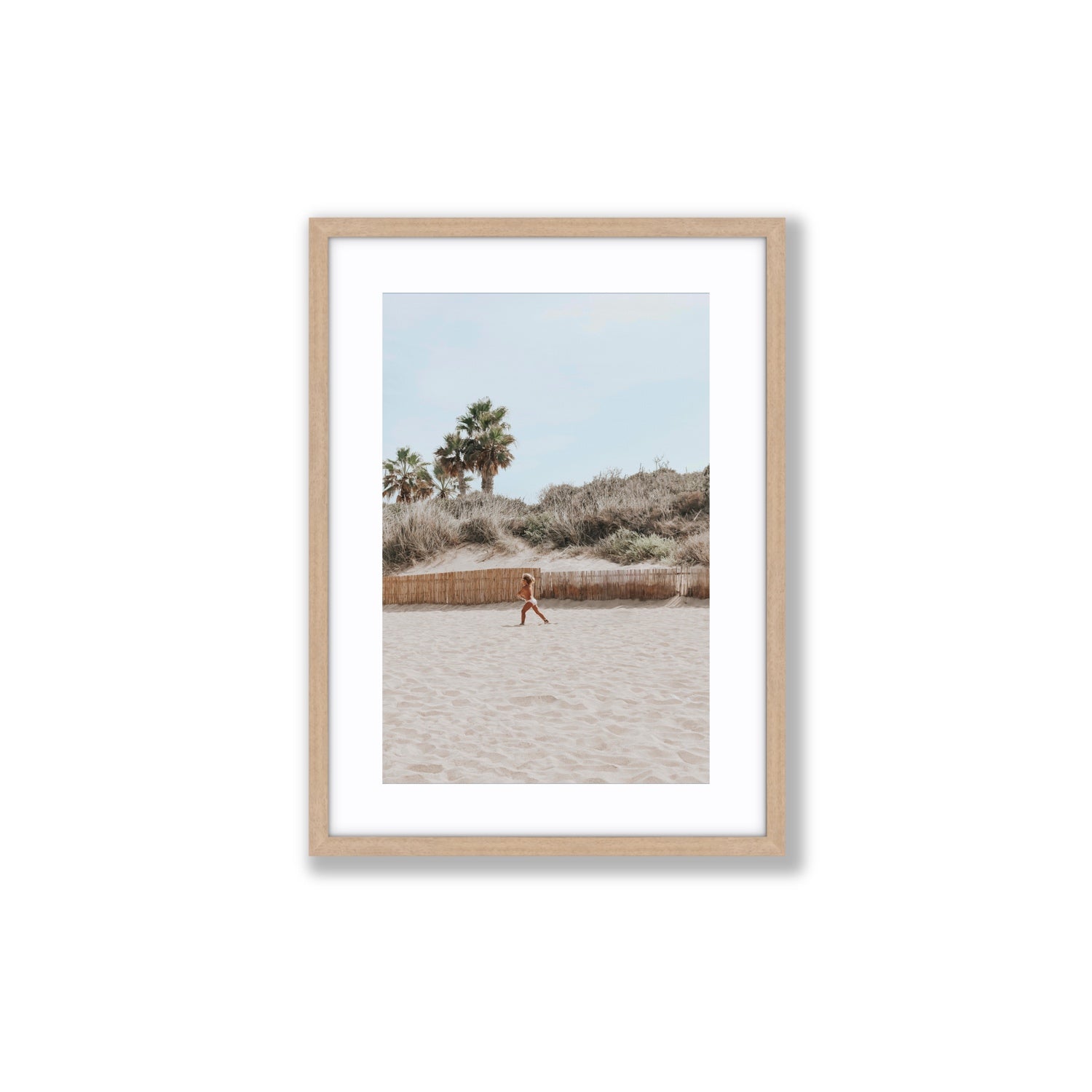 Joyful Sprint Puglia beach coastal fine art print Medium fine art print in natural oak frame with matboard