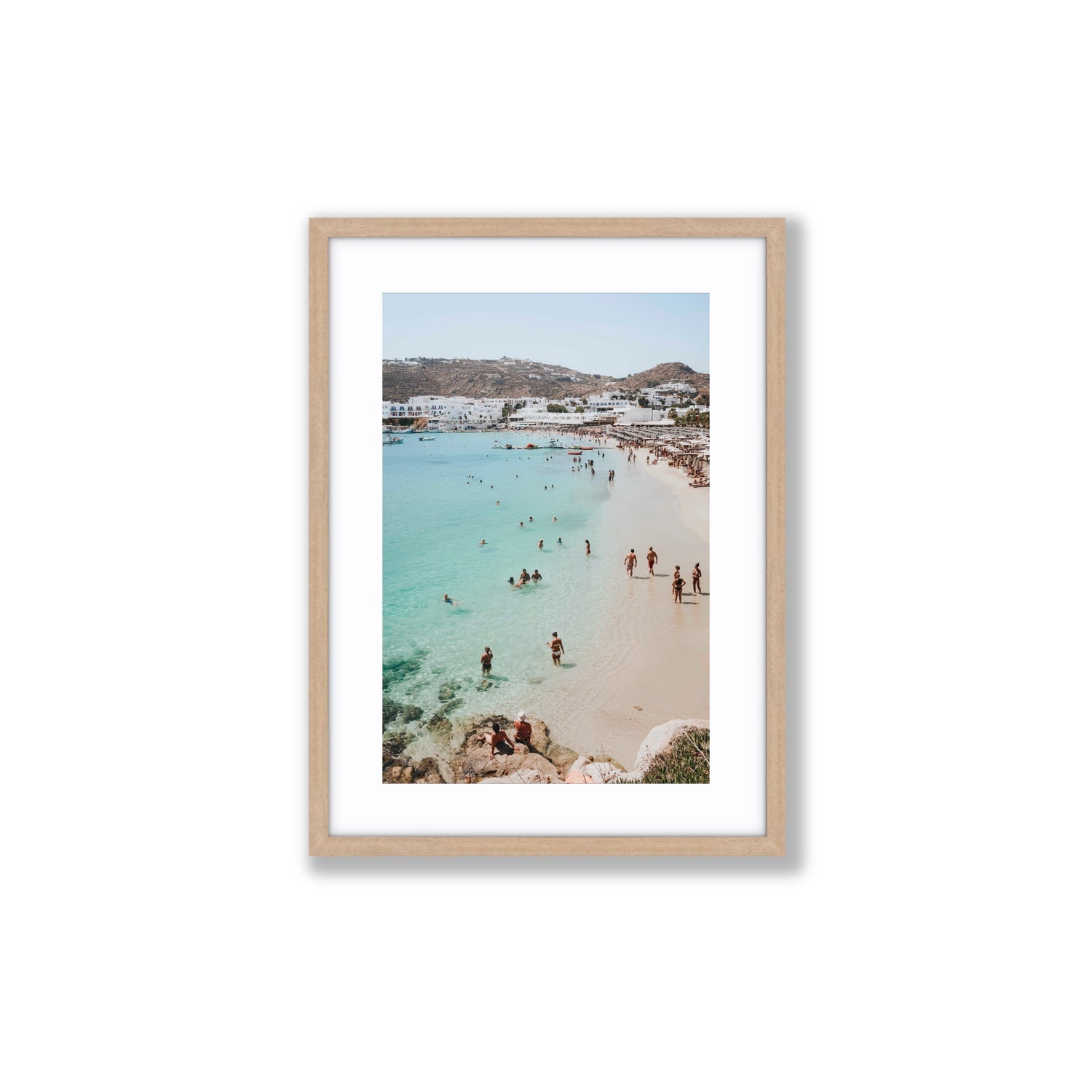 Breathe In The Salty Air Mykonos Greek island wall art Medium fine art print in natural oak frame with matboard