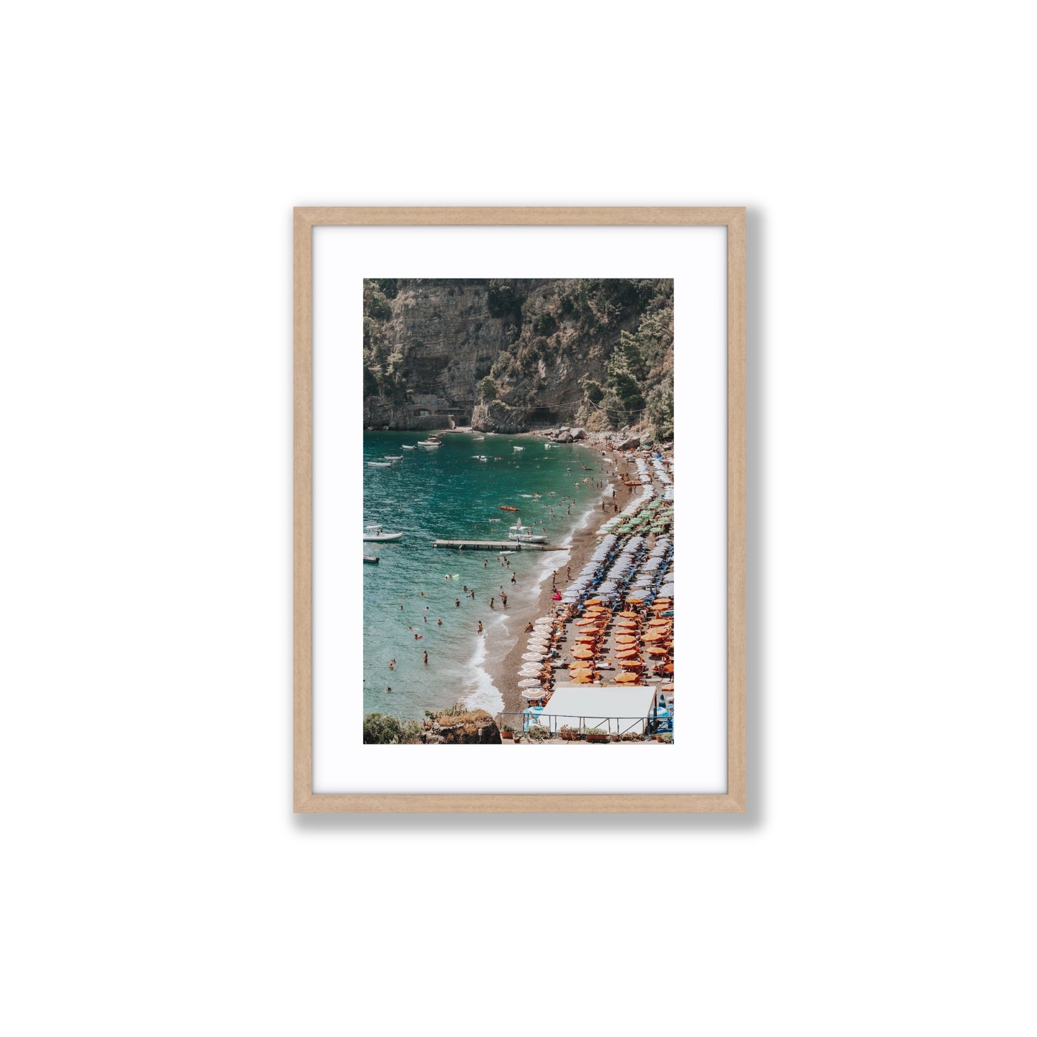 Parasol Panorama fine art print, Positano, Italy, Medium, Natural Oak Frame · Matboard, Fine Art Print