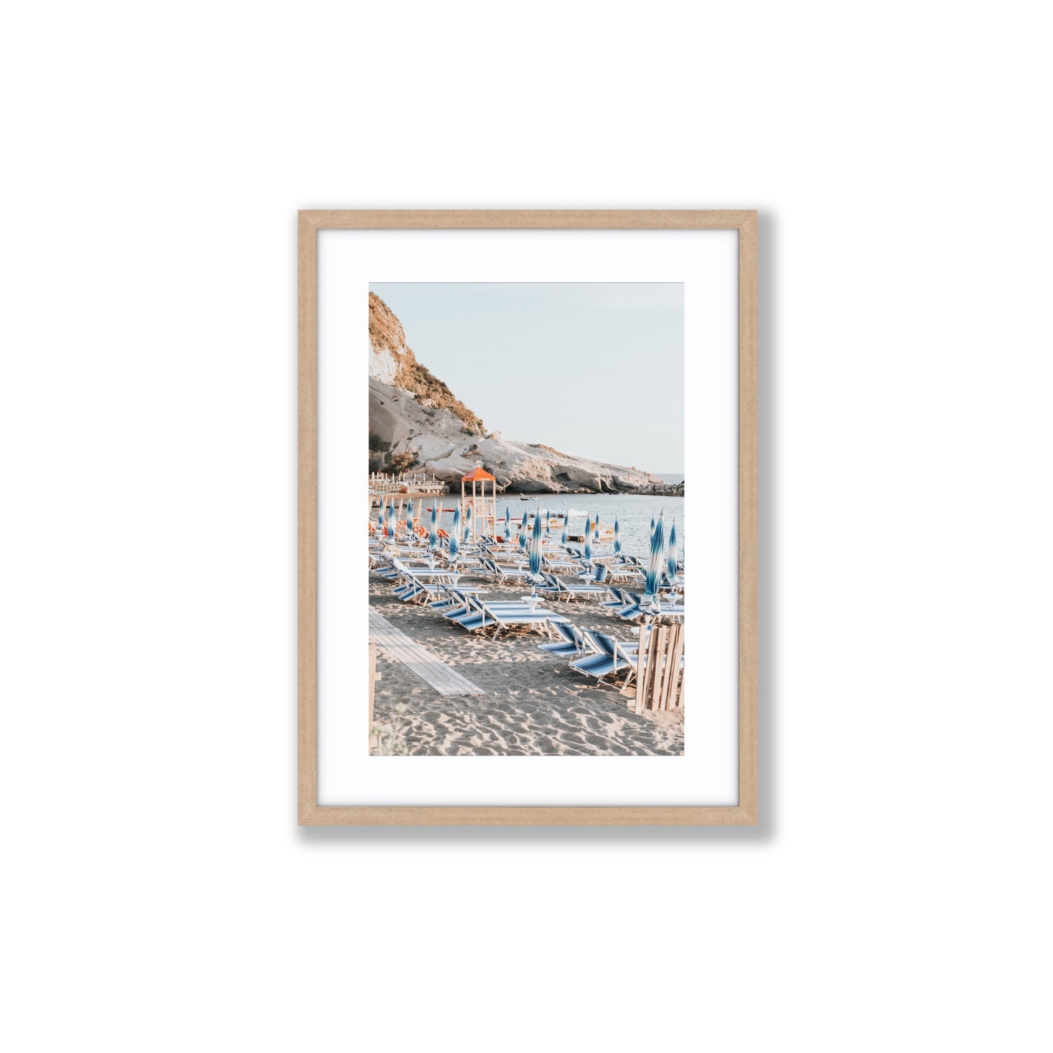 The Golden Hour Ischia Italian coastal wall art Medium fine art print in natural oak frame with matboard